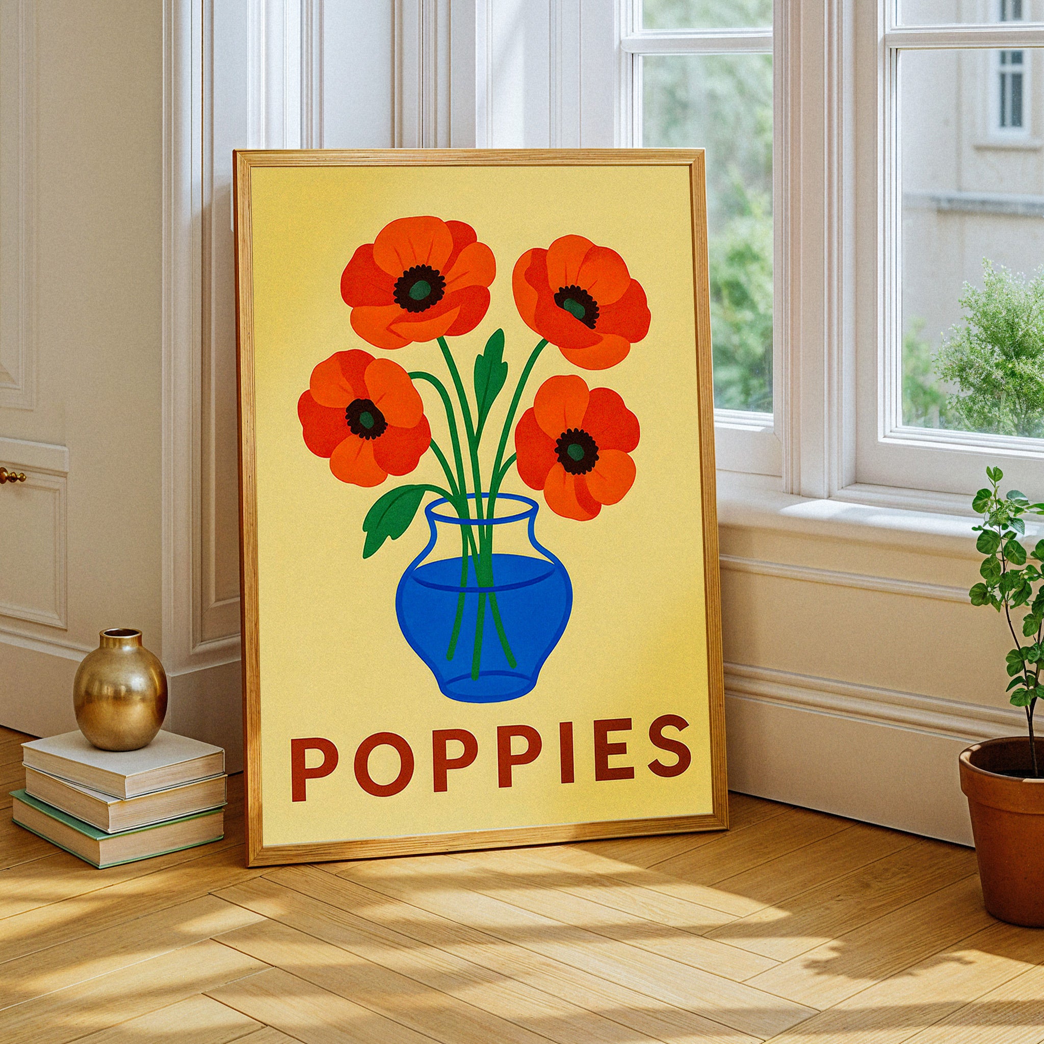 Art print of poppies on apartment wall