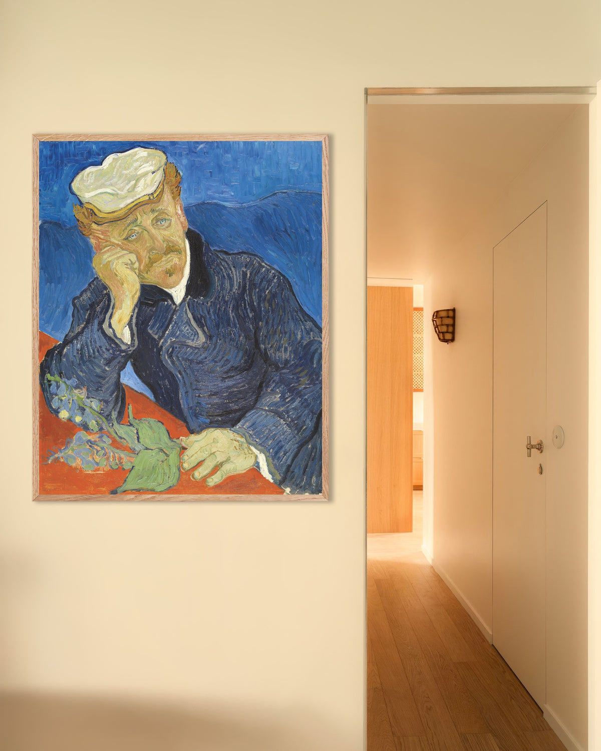 Poster de Portrait du docteur Gachet (1890) de Vincent van Gogh, avec un cadre en bois naturel