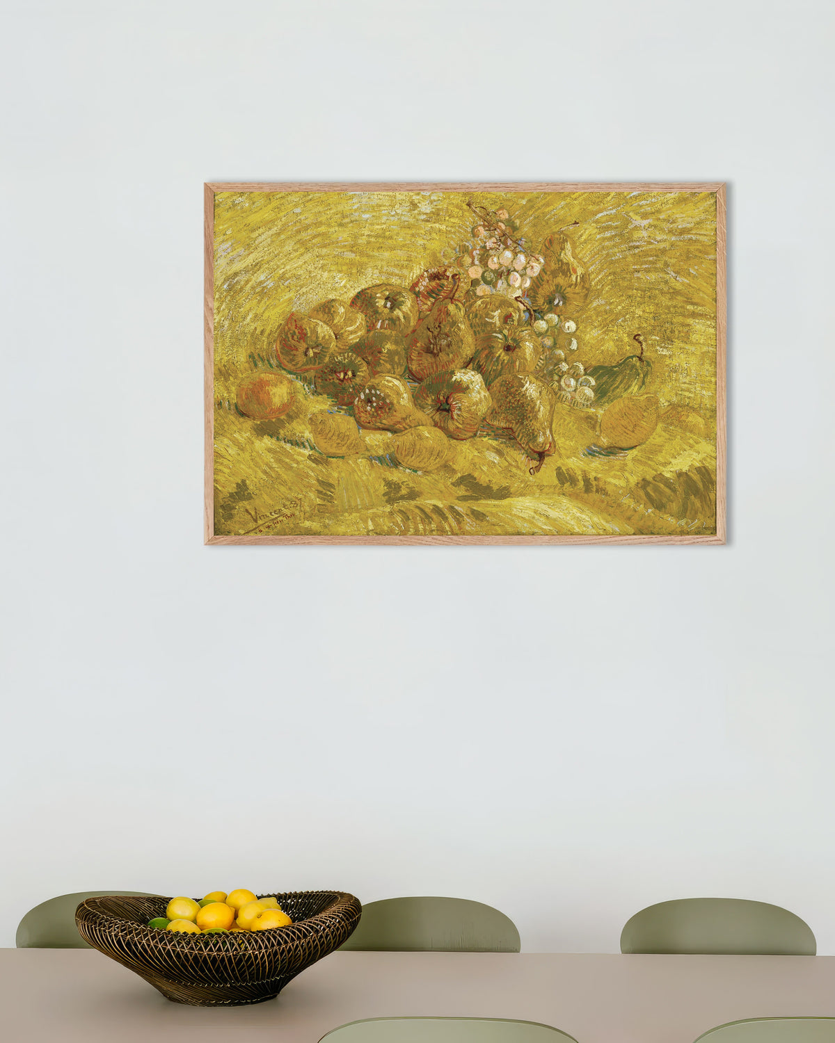 Poster de Coings, citrons, poires et raisins (1887), de Vincent van Gogh, avec cadre en bois naturel