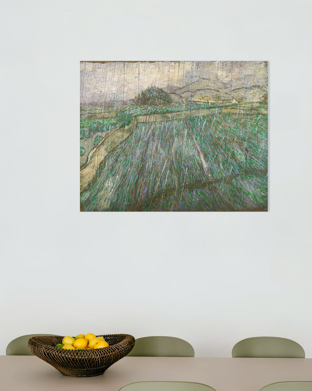 Poster van Regen (1889) van Vincent van Gogh
