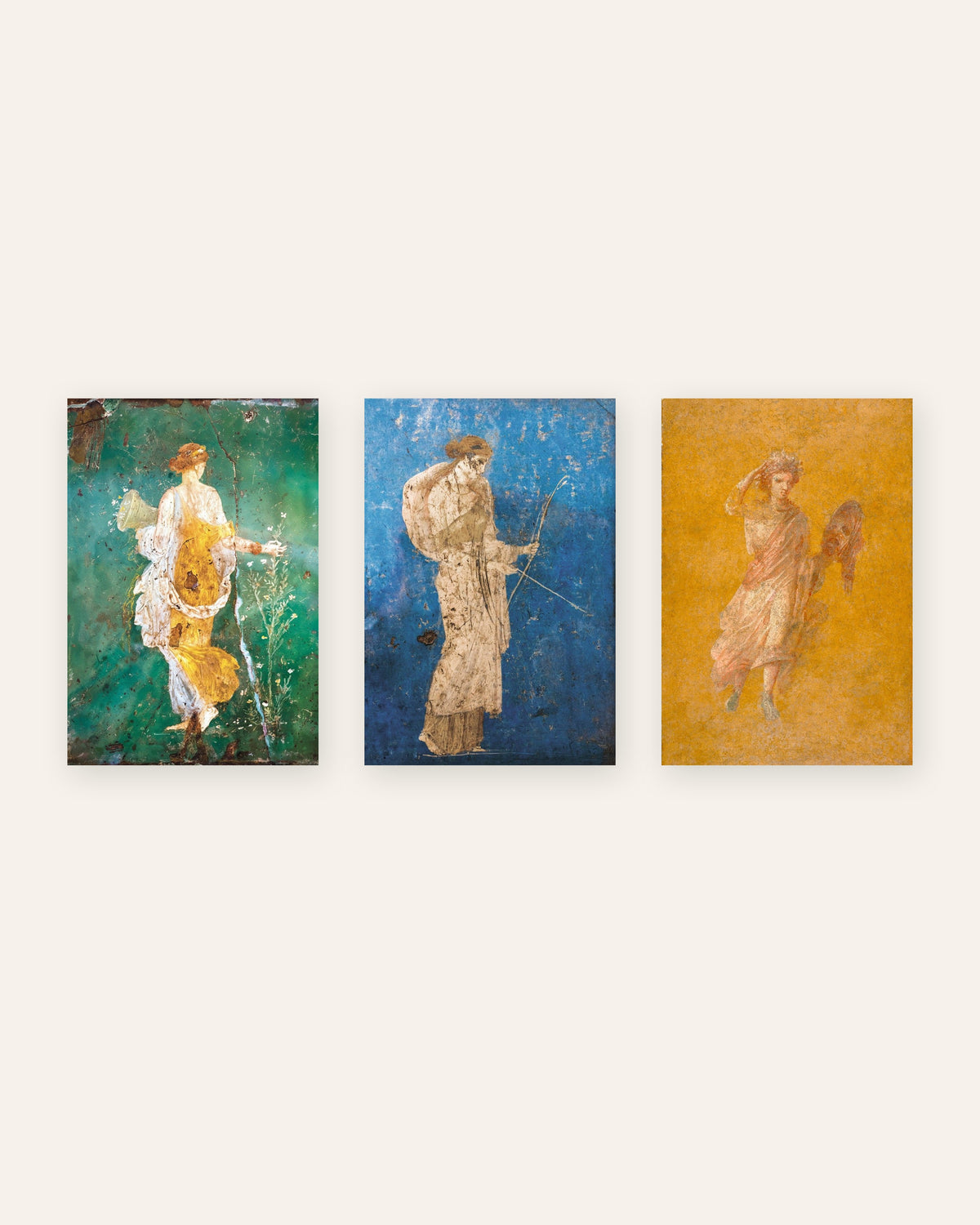 Set van 3 posters met Romeinse fresco’s, Flora, Artemis en Melpomene, zonder lijst