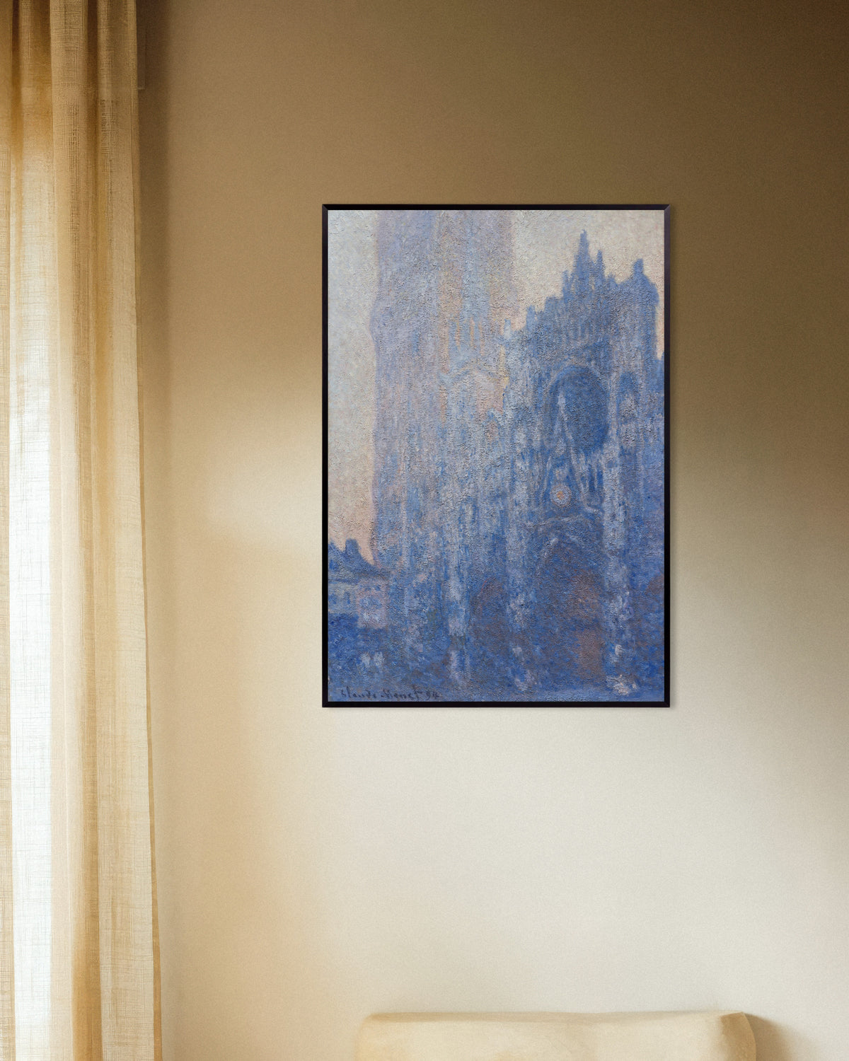 Affiche La Cathédrale de Rouen, le portail et la tour d'Albane, effet du matin (1894) de Claude Monet, avec un cadre en métal
