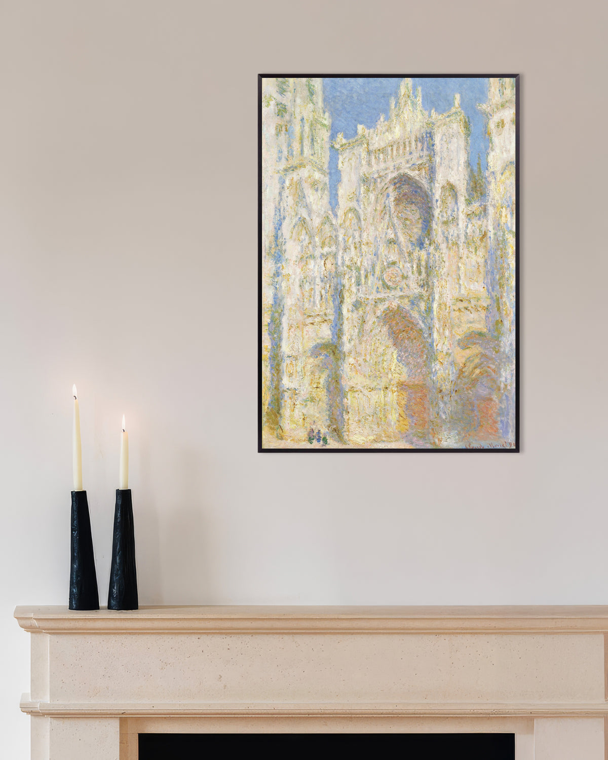 Poster De kathedraal van Rouen, westgevel in de zon (1894) van Claude Monet met metalen lijst