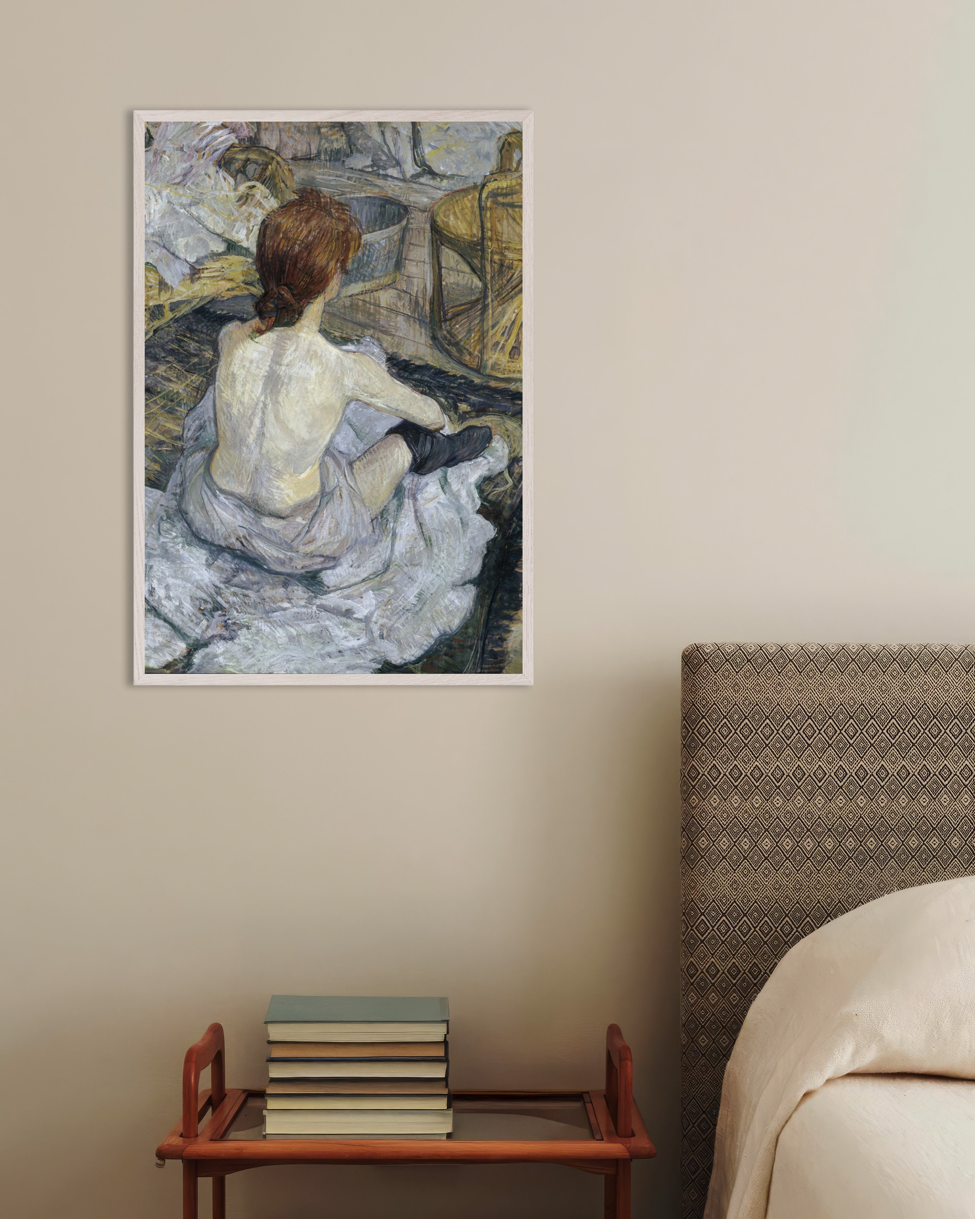 Poster of Rousse (La Toilette), 1889 by Henri de Toulouse-Lautrec, with white wooden frame