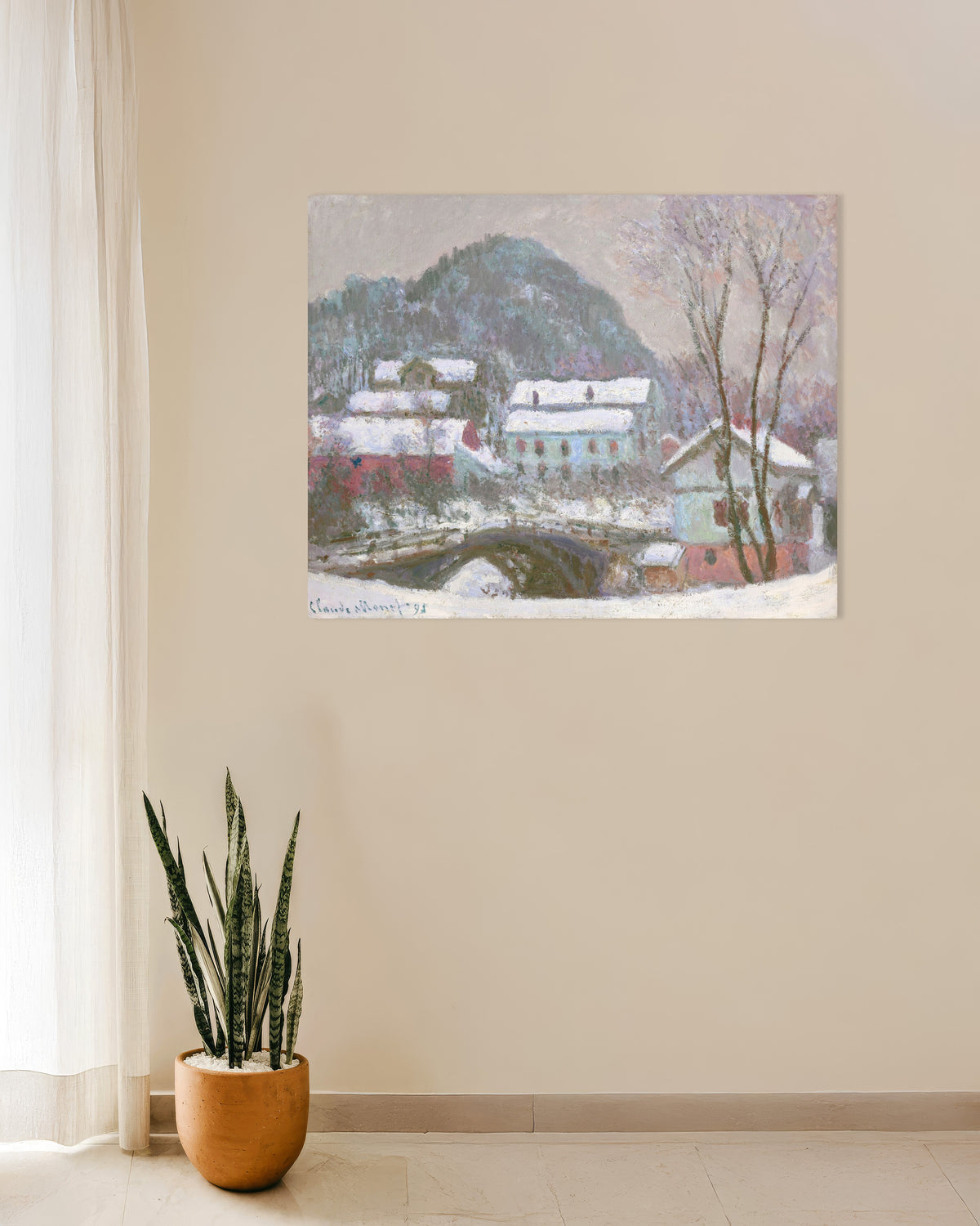 Poster Sandvika, Noorwegen, sneeuweffect (1895) van Claude Monet