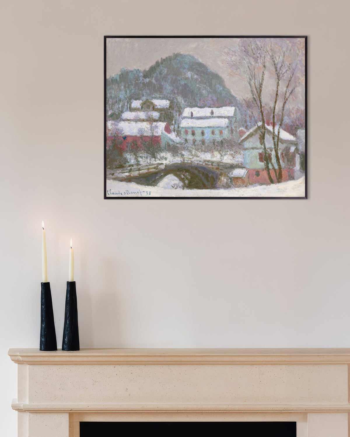 Poster Sandvika, Noorwegen, sneeuweffect (1895) van Claude Monet met metalen lijst