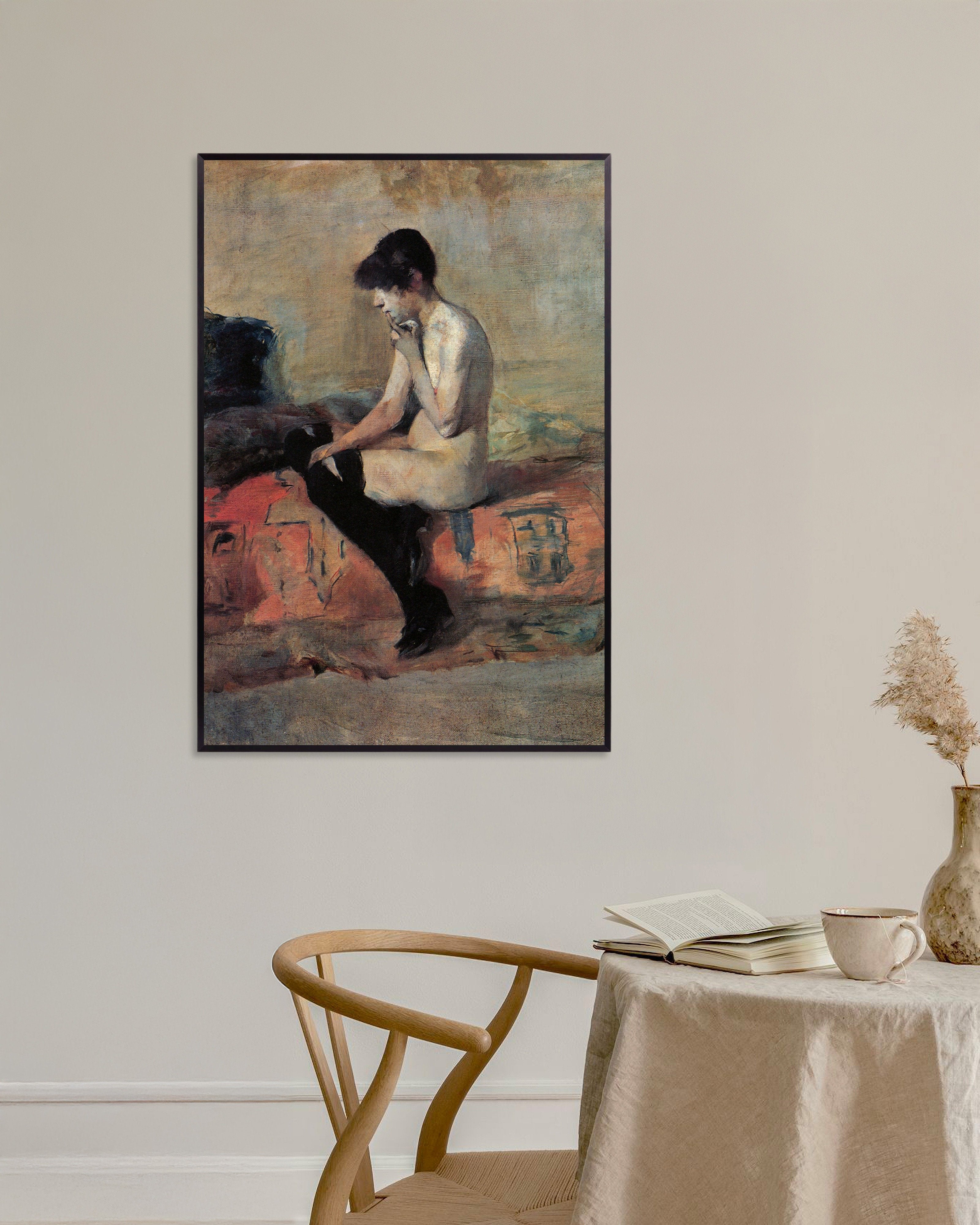 Poster of Seated nude by Henri de Toulouse-Lautrec, 1882, with metal frame