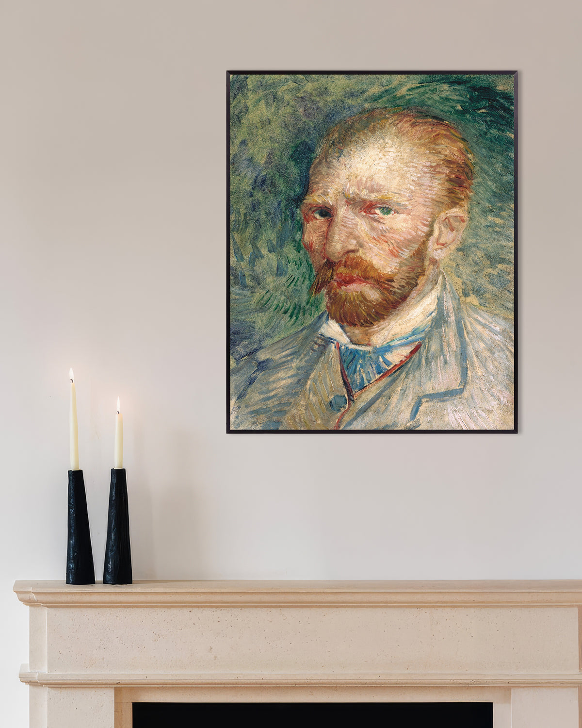 Poster van Zelfportret tegen een groene achtergrond (1886) van Vincent van Gogh, met metalen lijst