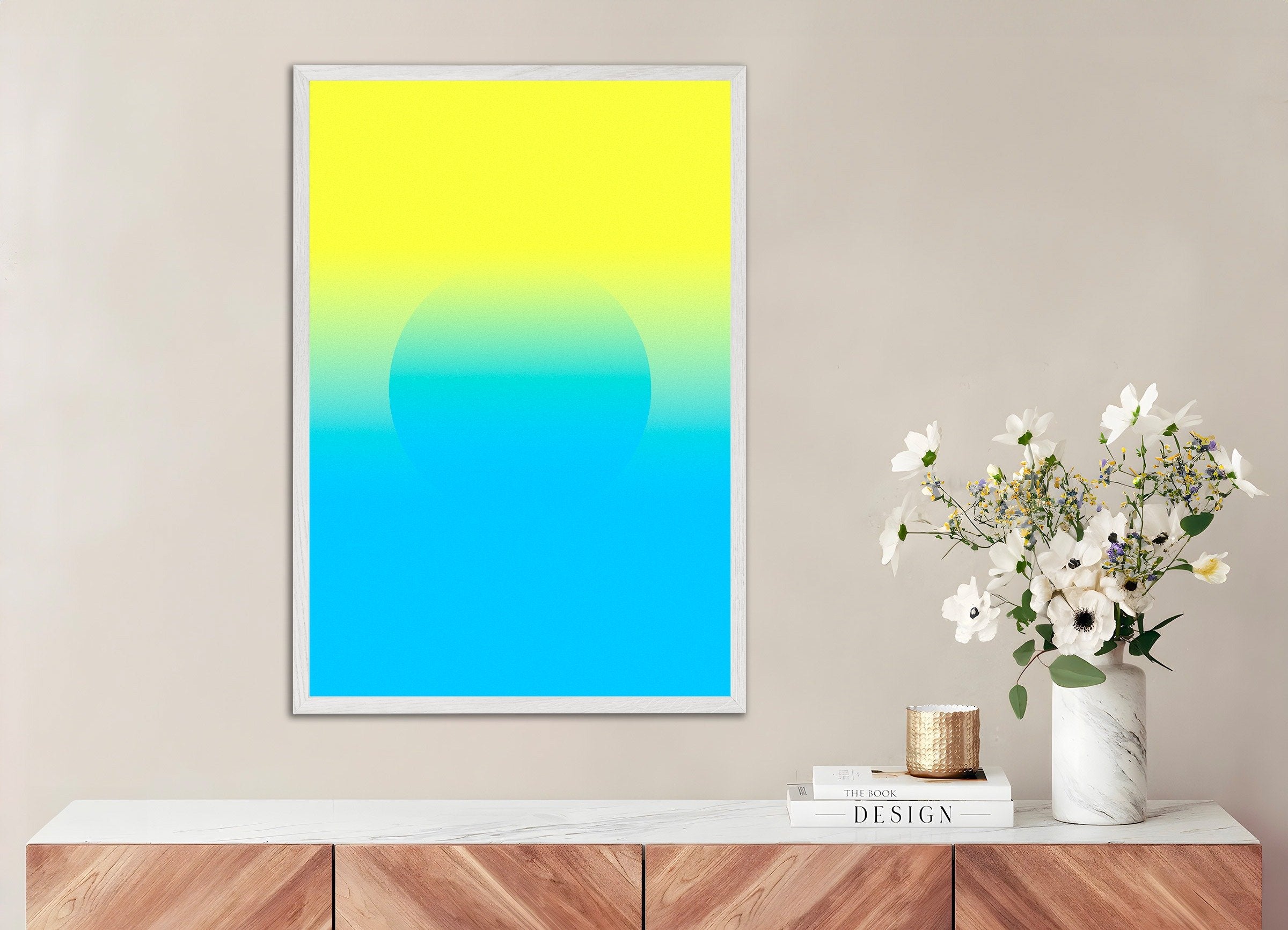 Poster of Silence is Gold and Blue - Abstract Gradient Art Print, with white wooden frame