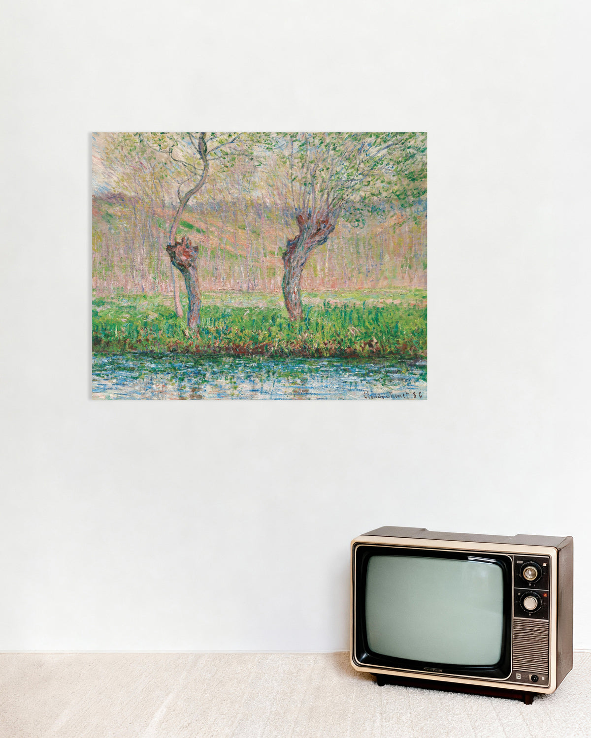 Poster Lente, wilgen (1885) van Claude Monet
