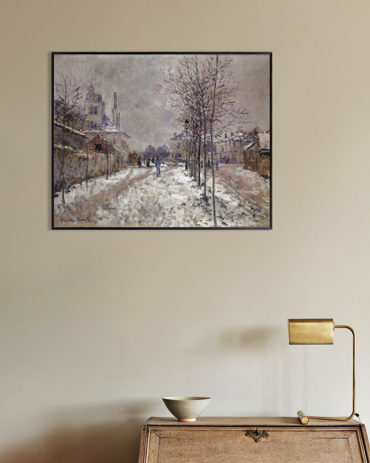 Affiche Le Boulevard de Pontoise à Argenteuil, neige (1875) de Claude Monet, avec un cadre en métal