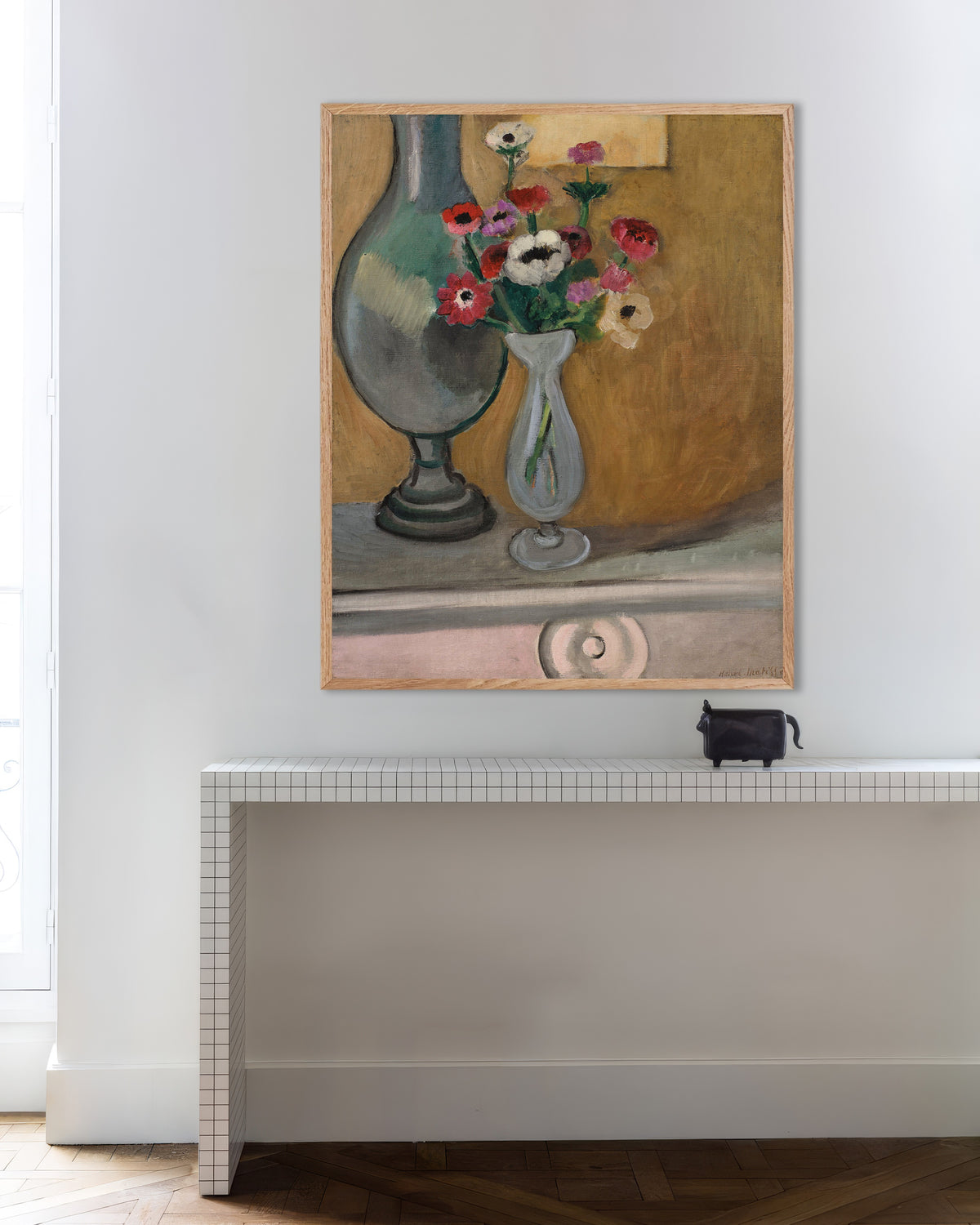 Poster van Het boeket anemonen (1918) van Henri Matisse, met naturel houten lijst