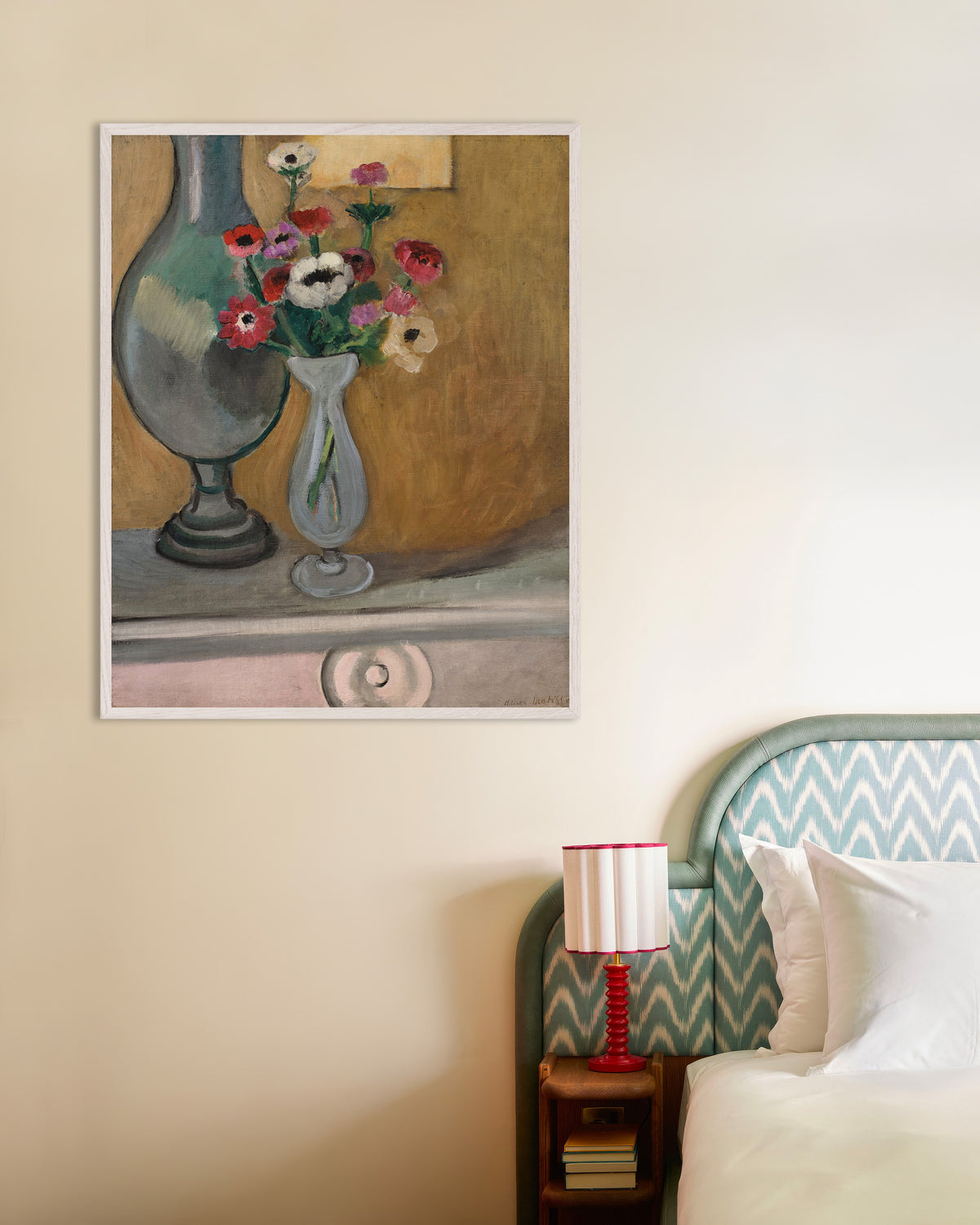 Poster van Het boeket anemonen (1918) van Henri Matisse, met witte houten lijst