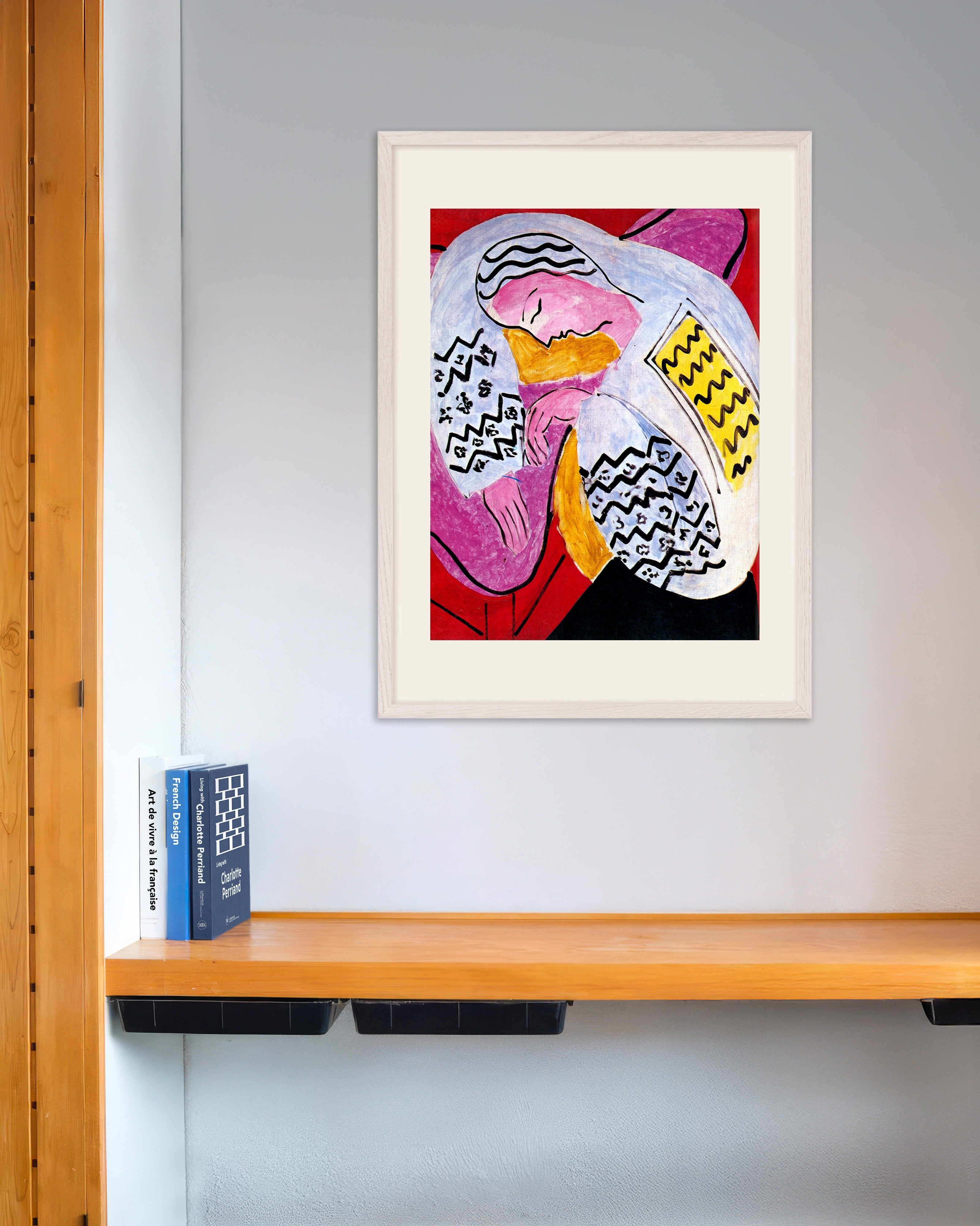 Poster of The dream (1940) by Henri Matisse, with white wooden frame