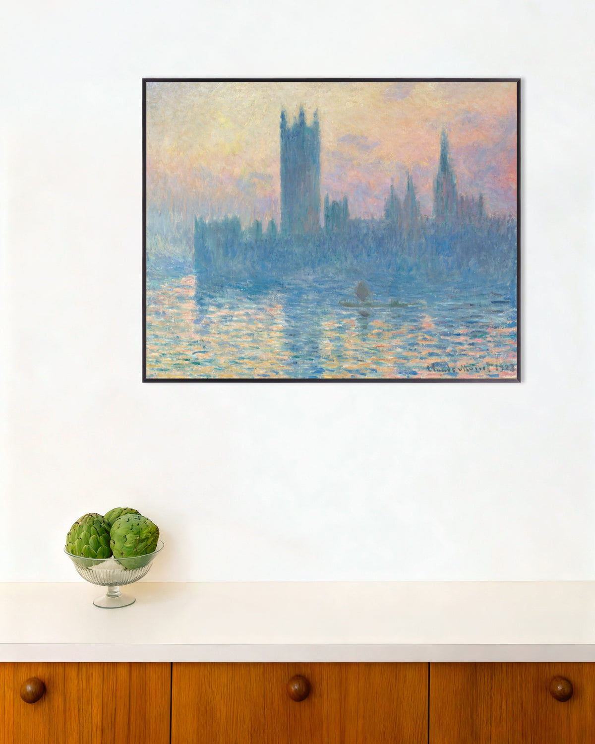 Poster Het parlement bij zonsondergang (1903) van Claude Monet met metalen lijst