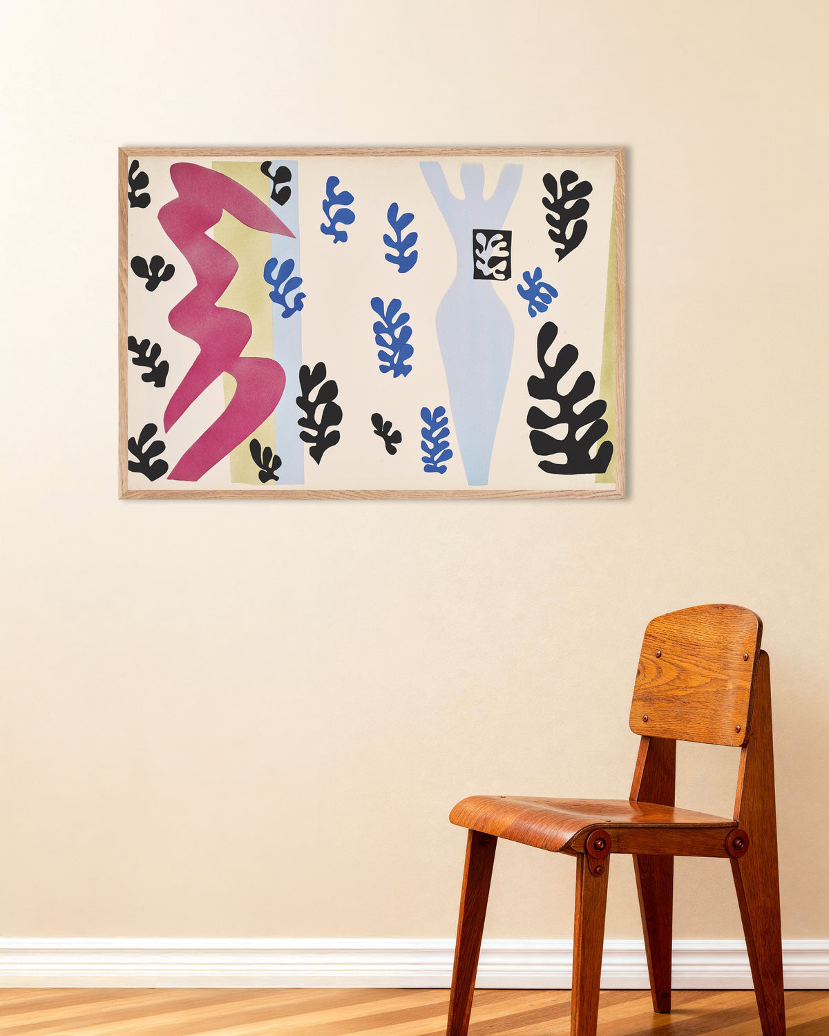 Poster du Lanceur de couteaux (Jazz, 1947) de Henri Matisse, avec un cadre en bois naturel