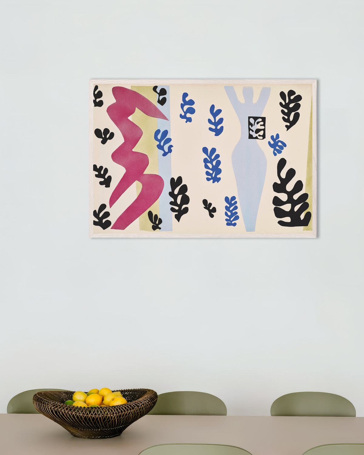 Poster du Lanceur de couteaux (Jazz, 1947) de Henri Matisse, avec un cadre en bois blanc