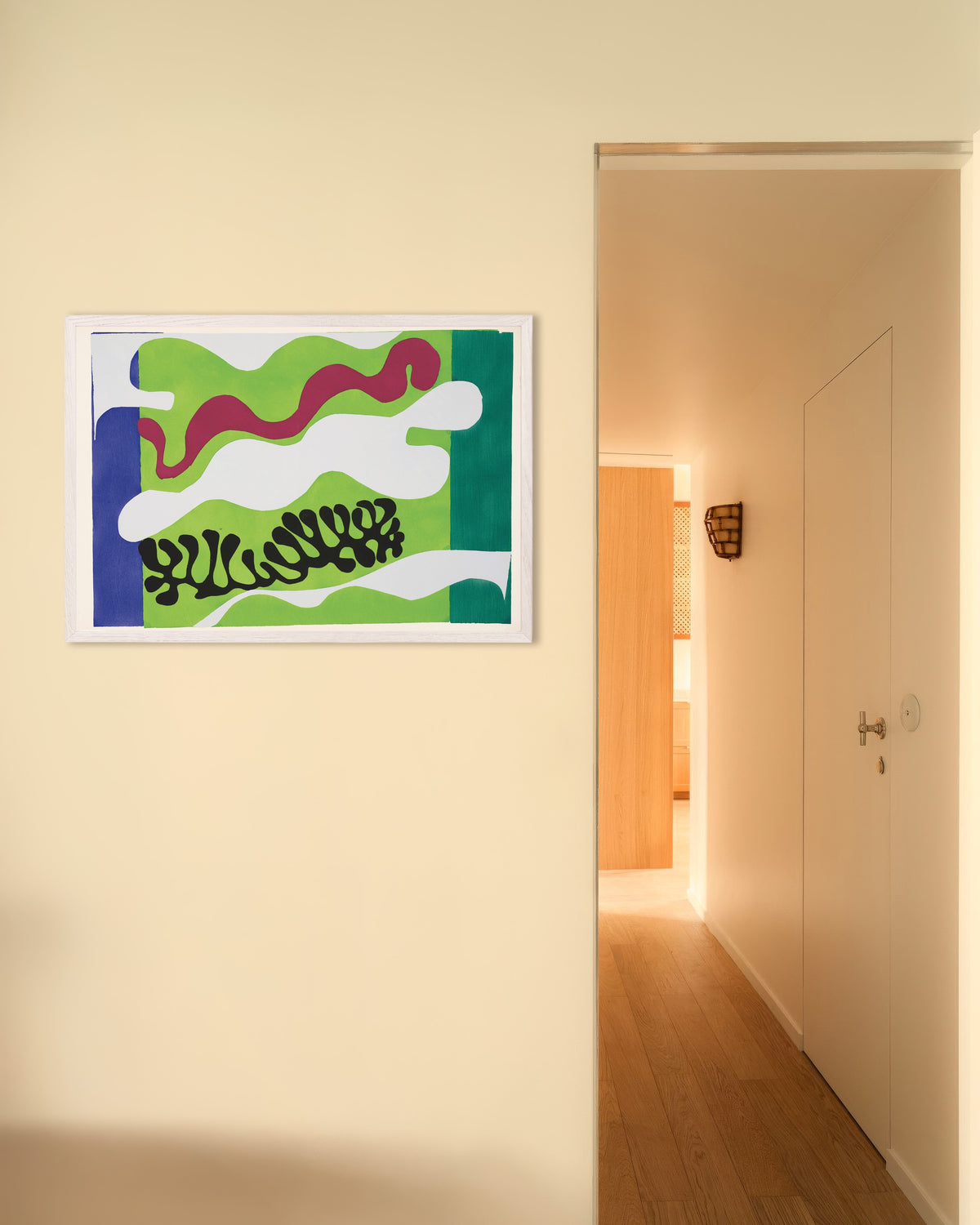 Poster de Le Lagon en vert (Jazz, 1947) de Henri Matisse, avec un cadre en bois blanc