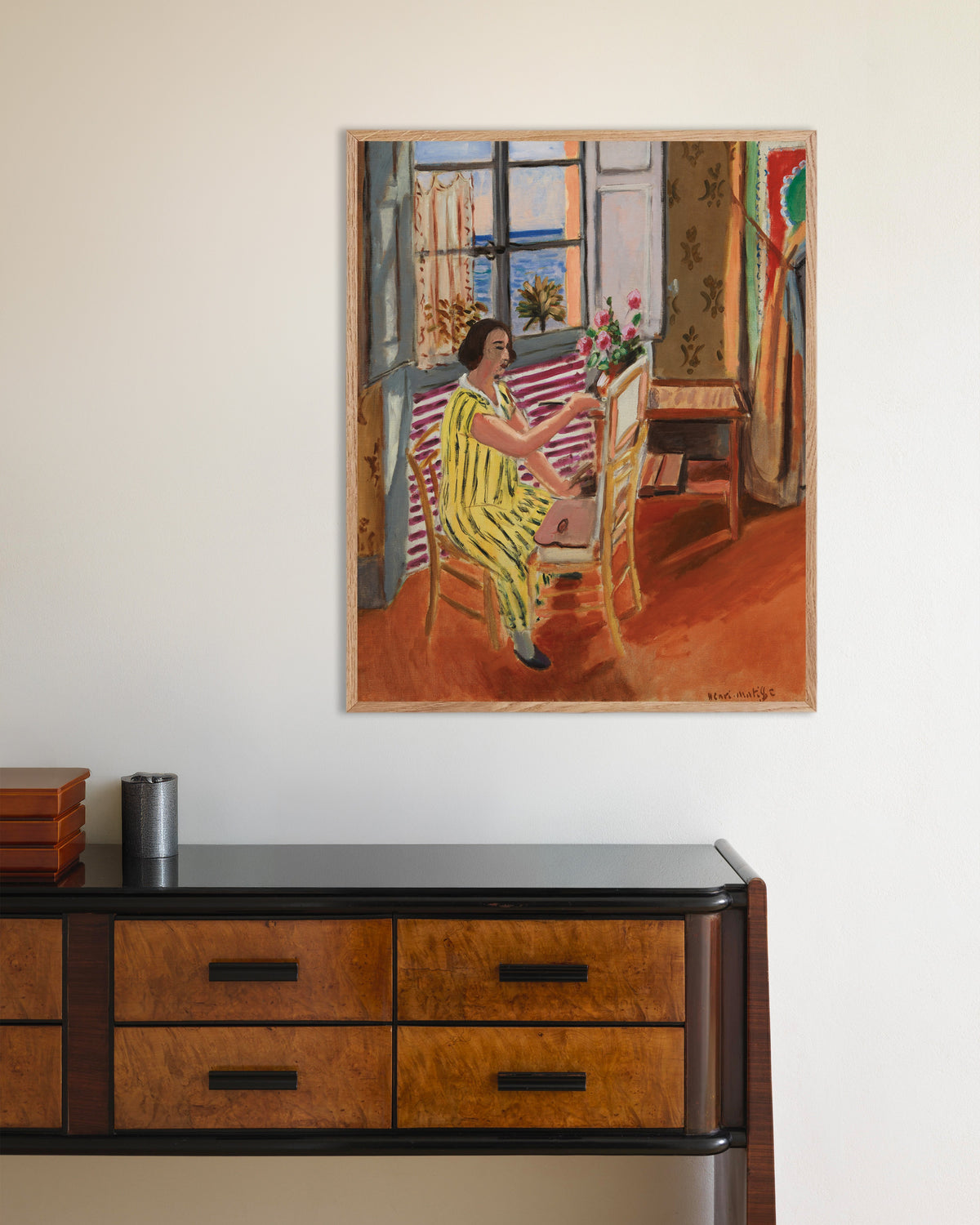 Poster de La Séance du matin (1924), de Henri Matisse, avec un cadre en bois naturel