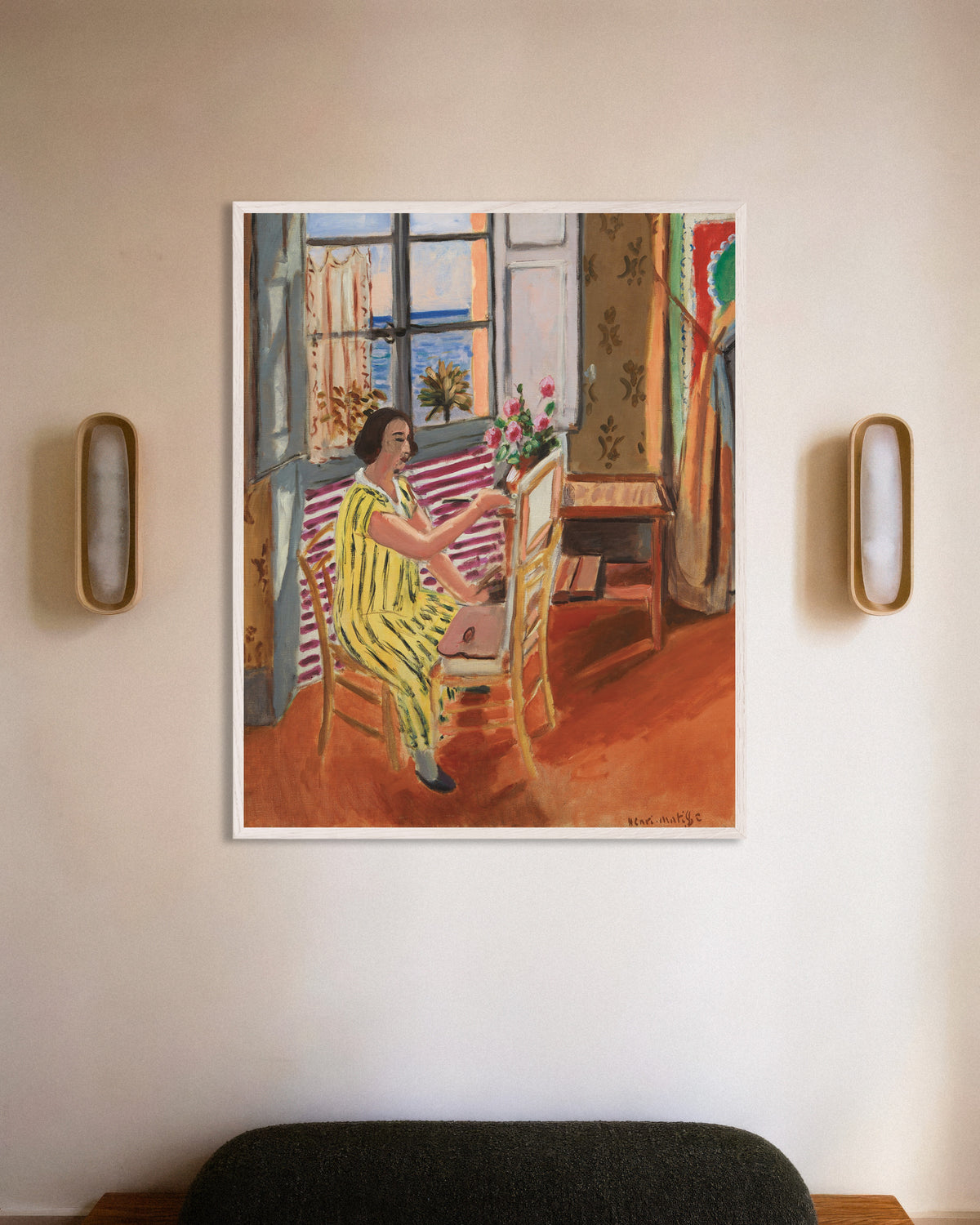 Poster de La Séance du matin (1924), de Henri Matisse, avec un cadre en bois blanc