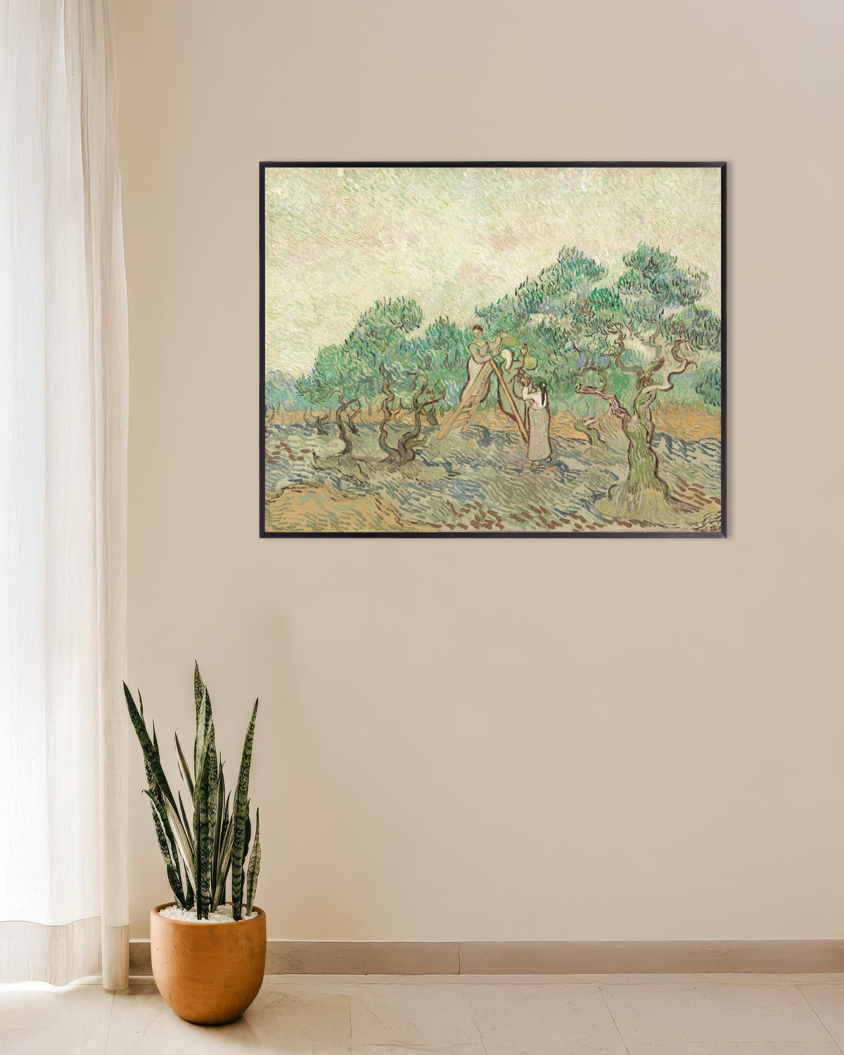 Poster van De olijfgaard (1889) van Vincent van Gogh, met metalen lijst