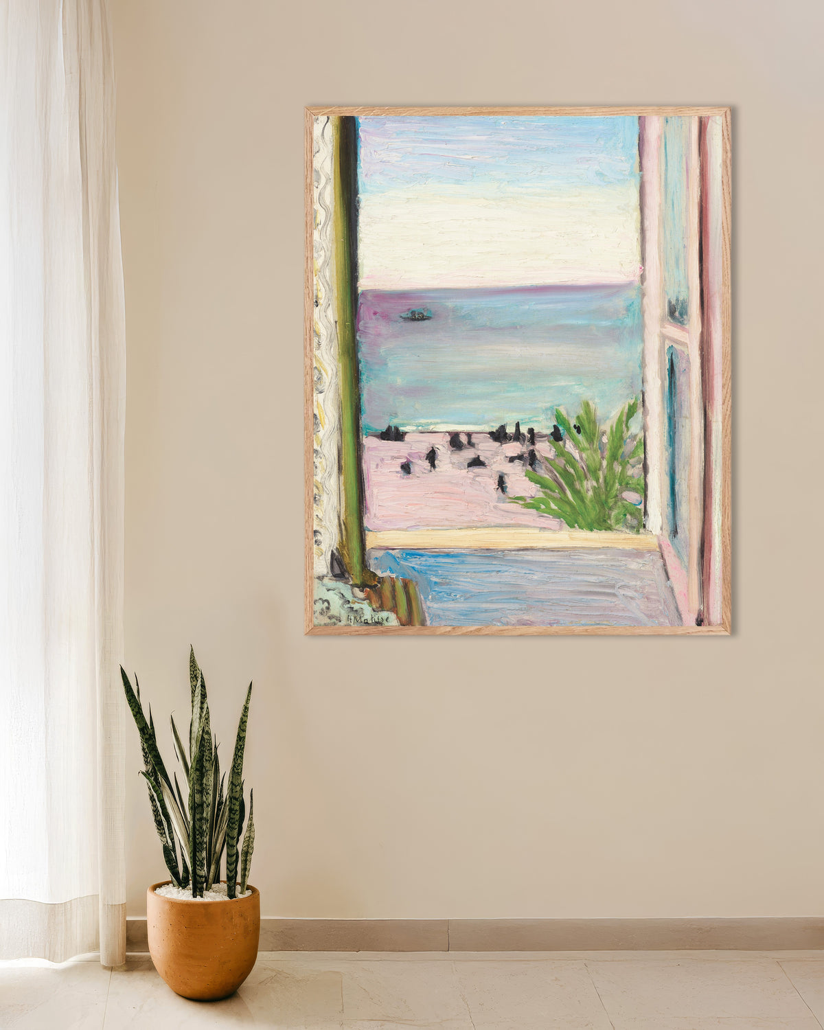 Poster de La Fenêtre ouverte (1918) d’Henri Matisse, avec un cadre en bois naturel