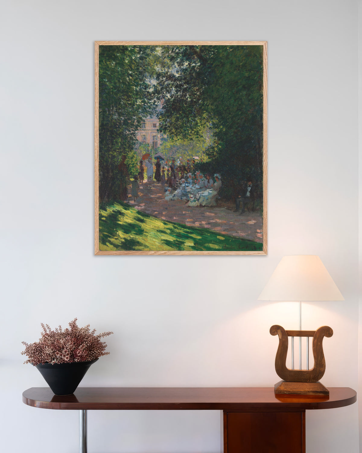 Poster Het Parc Monceau (1878) van Claude Monet met naturel houten lijst
