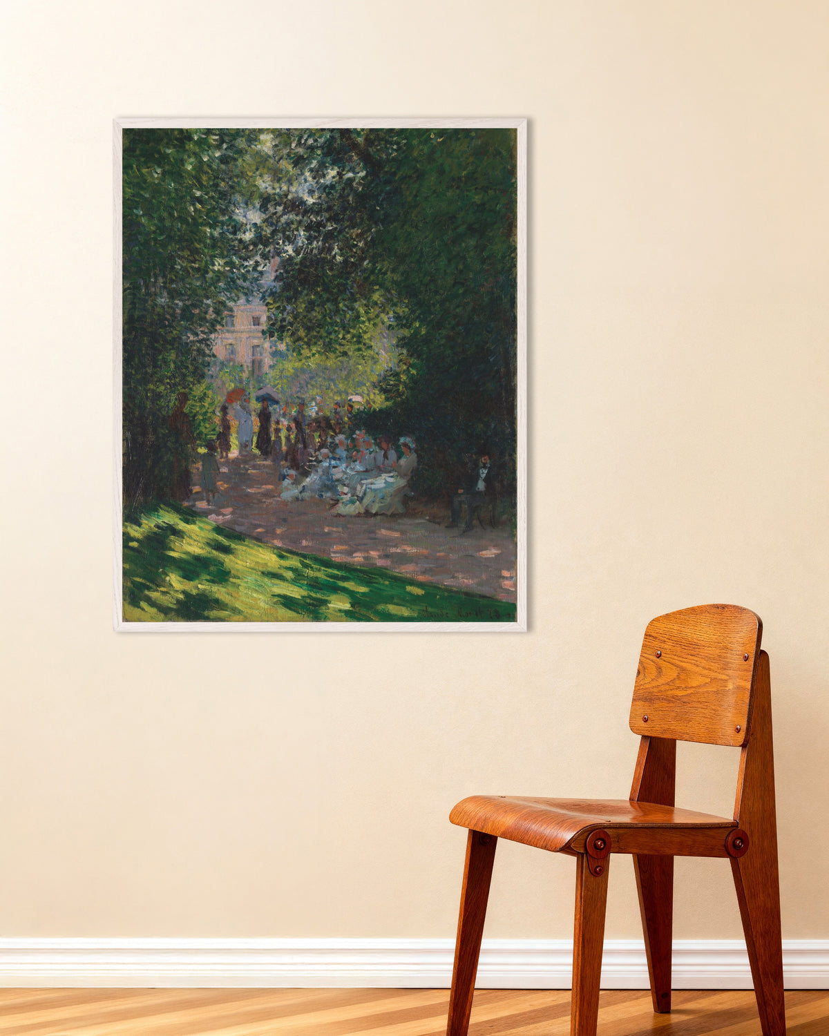 Poster Het Parc Monceau (1878) van Claude Monet met witte houten lijst