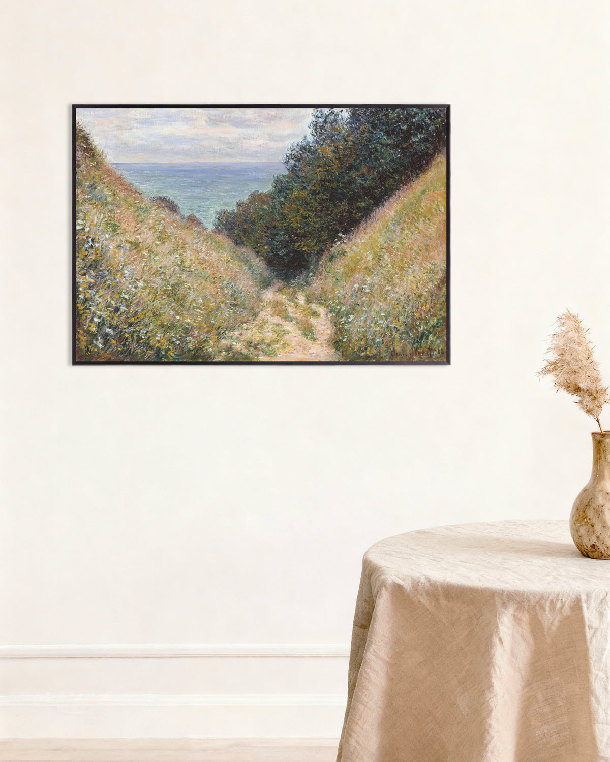 Affiche Chemin dans la Cavée, Pourville (1882) de Claude Monet, avec un cadre en métal