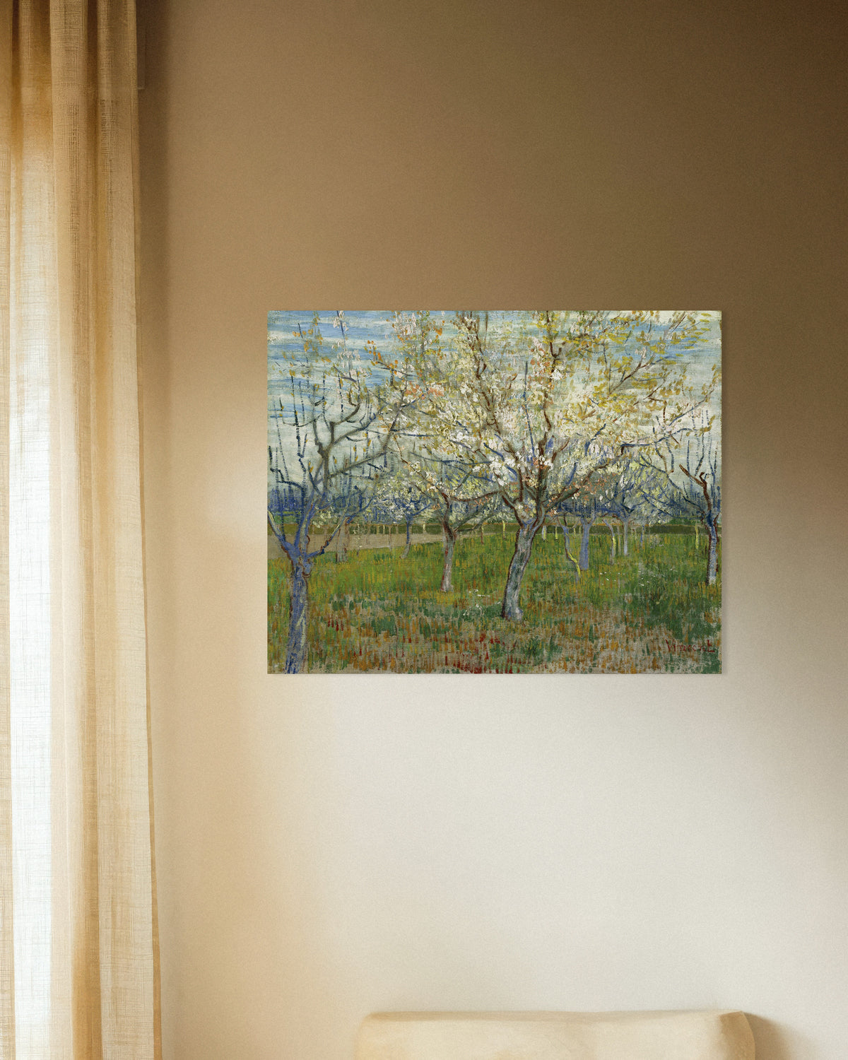 Poster van De roze boomgaard (1888) van Vincent van Gogh