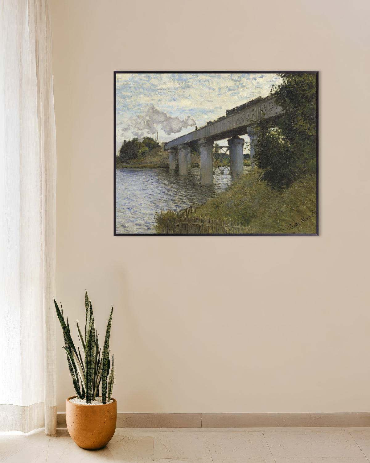 Poster De spoorbrug bij Argenteuil (1873–1874) van Claude Monet met metalen lijst
