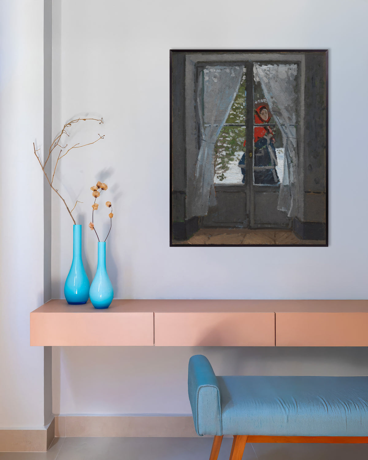 Poster De rode hoofddoek (ca. 1868–1873) van Claude Monet met metalen lijst