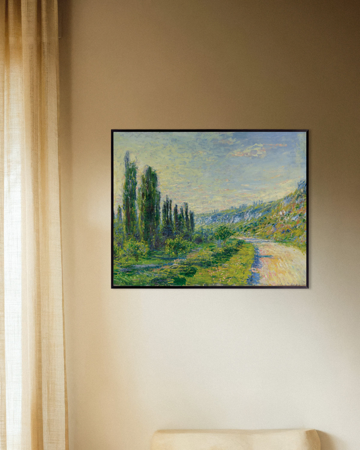 Poster De weg bij Vétheuil (ca. 1880) van Claude Monet met metalen lijst