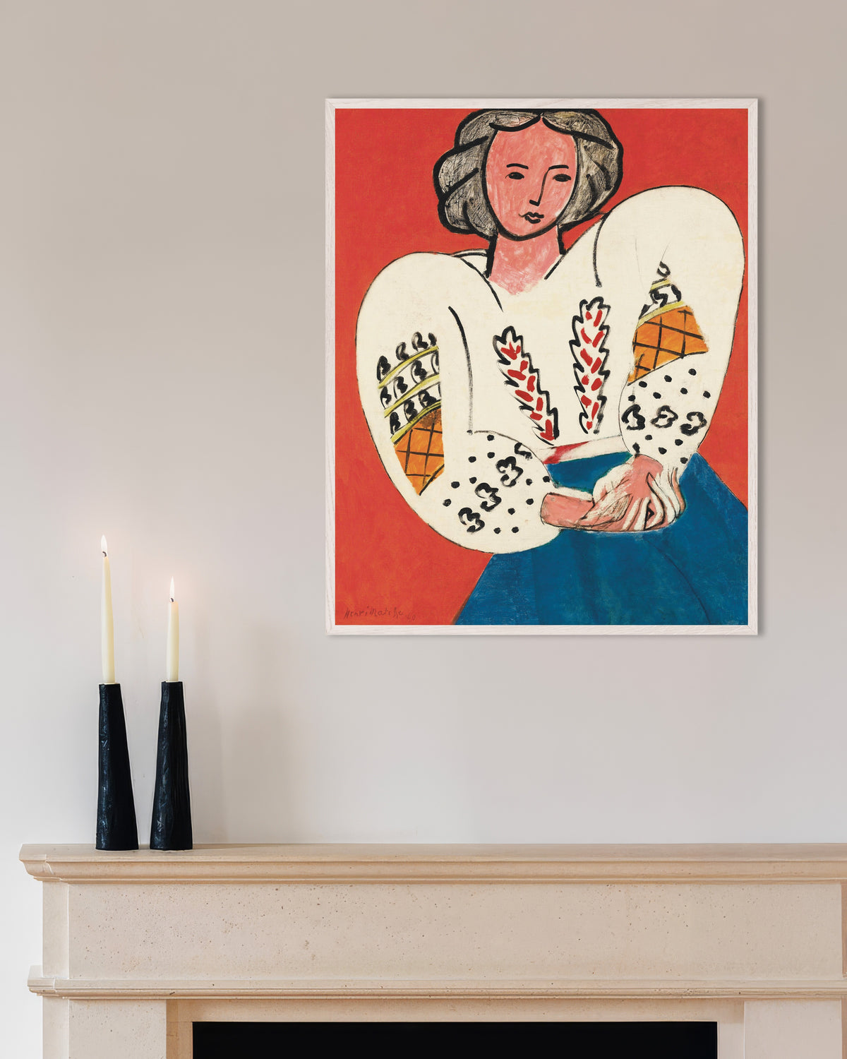Poster van De Roemeense blouse (1940) van Henri Matisse, met witte houten lijst