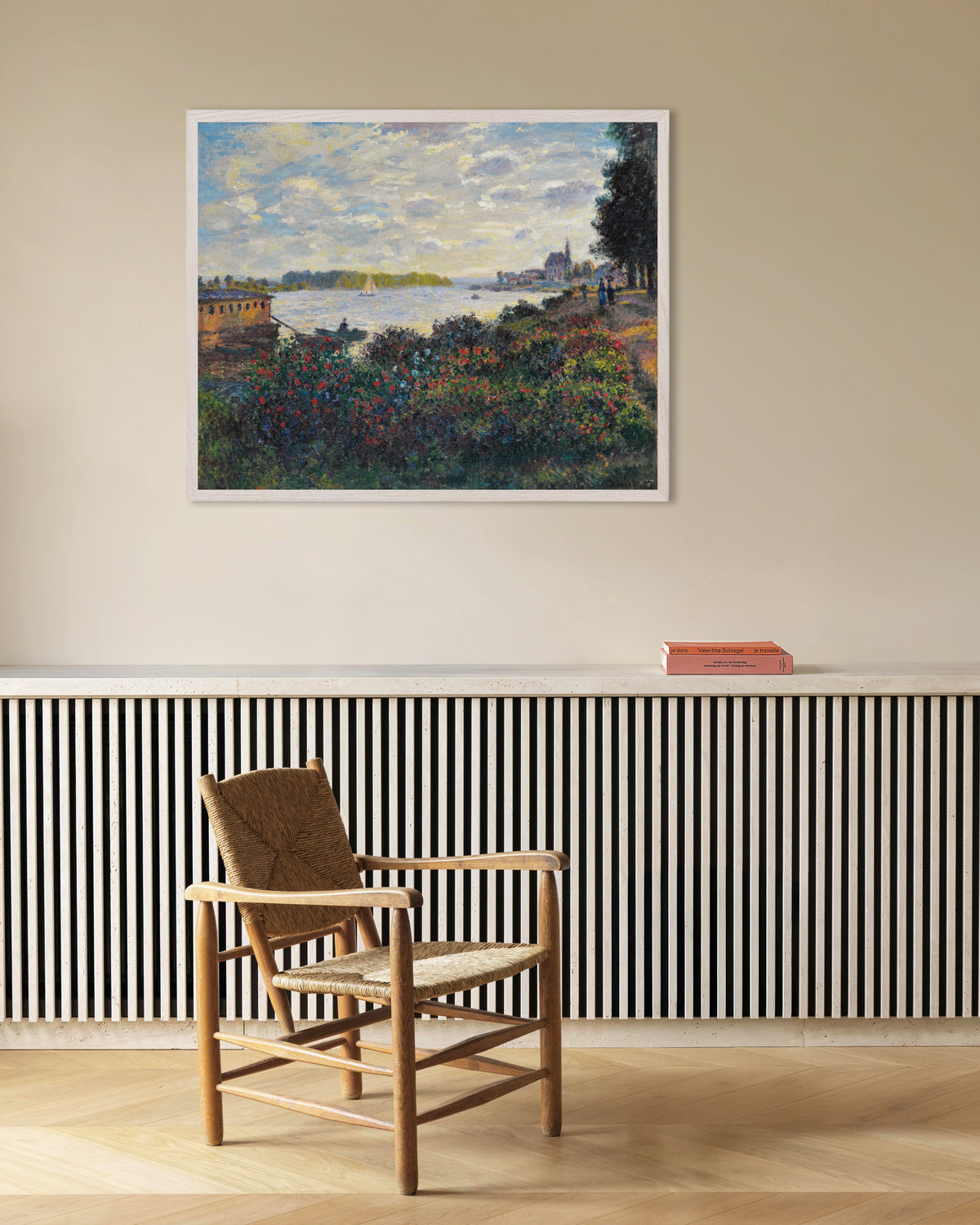 Poster De Seine bij Argenteuil (1877) van Claude Monet met witte houten lijst