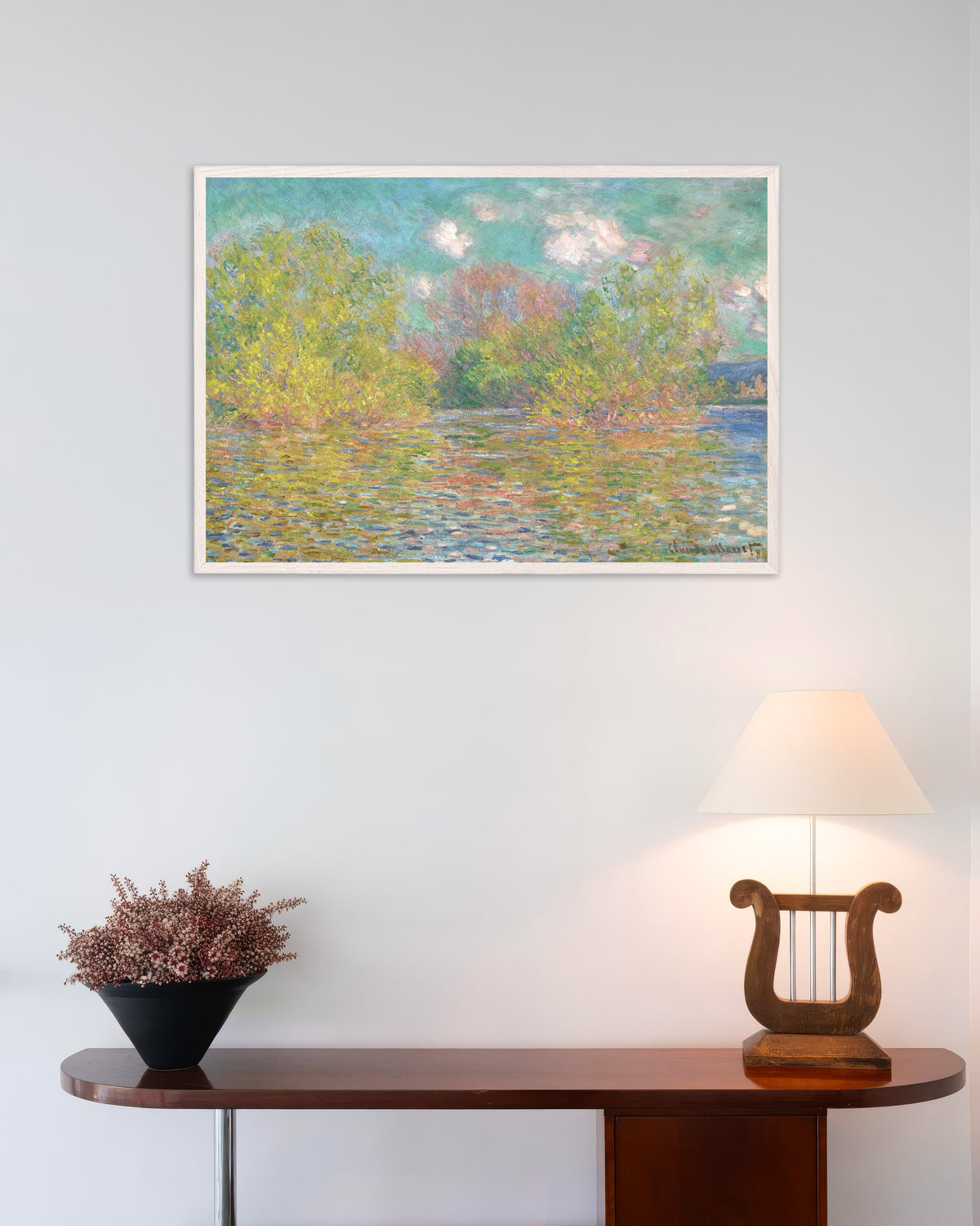 Poster De Seine bij Giverny (1888) van Claude Monet met witte houten lijst