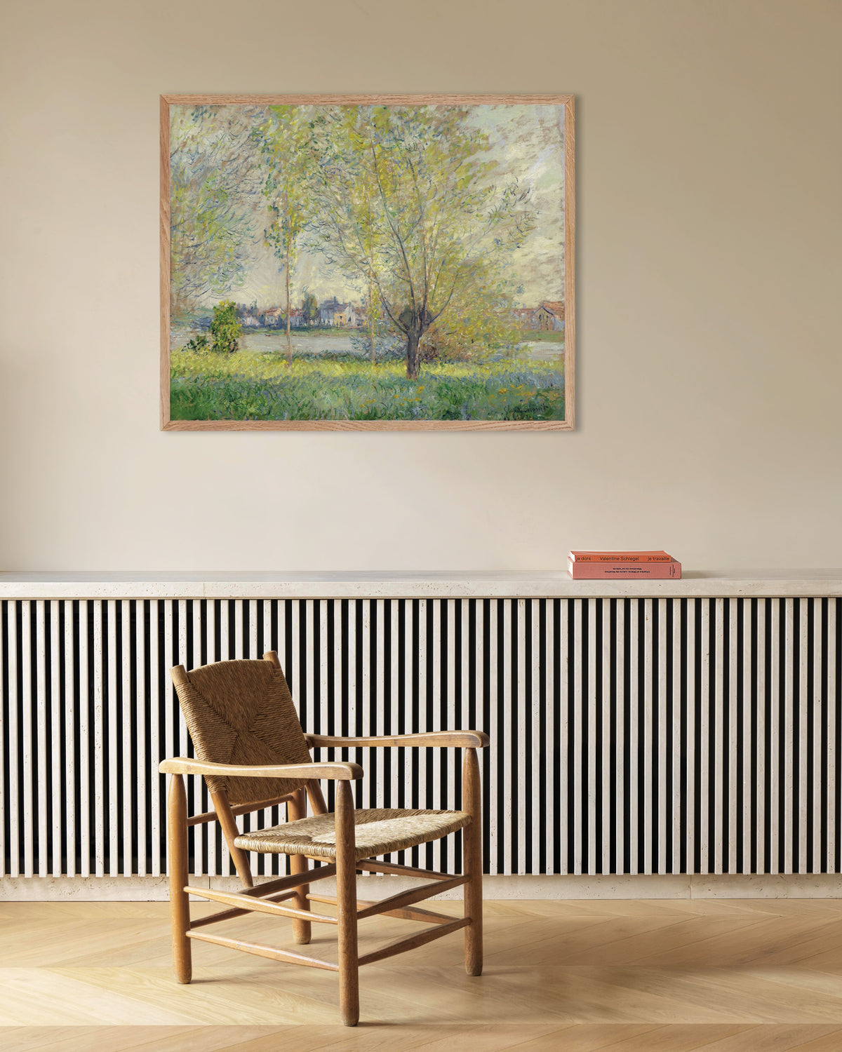 Poster De wilgen (1880) van Claude Monet met naturel houten lijst