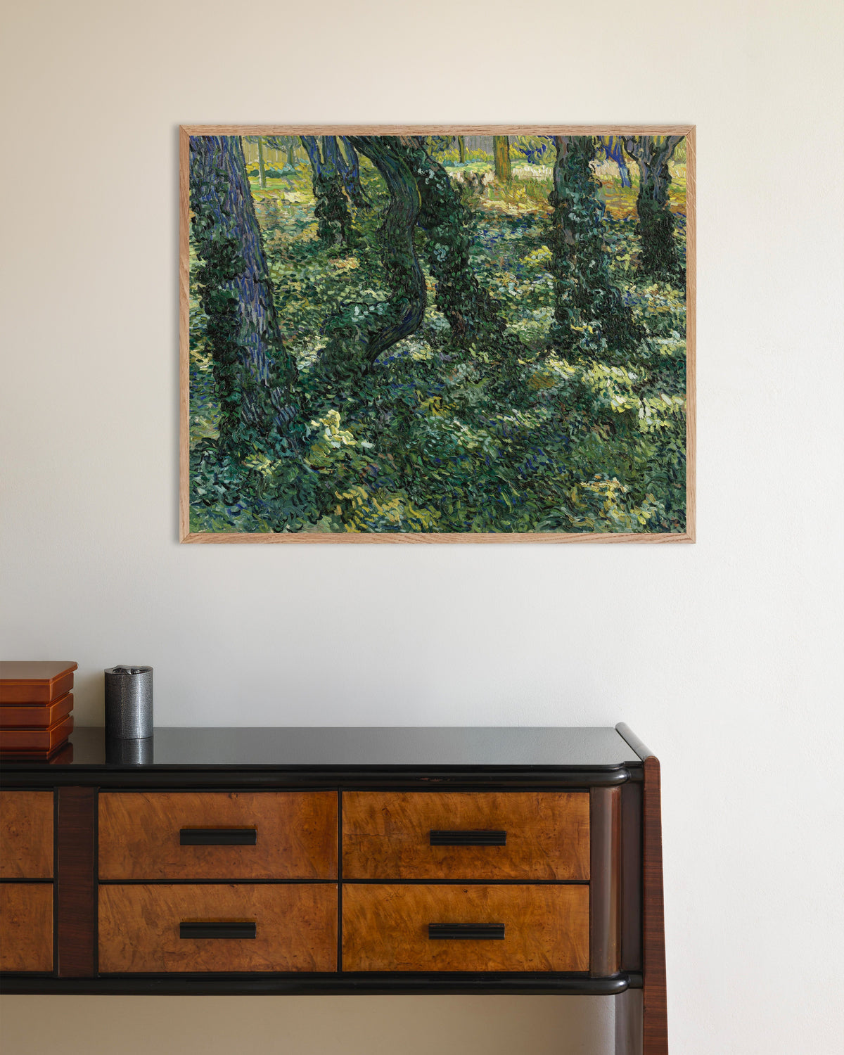 Poster de Sous-bois (1887) de Vincent van Gogh, avec un cadre en bois naturel