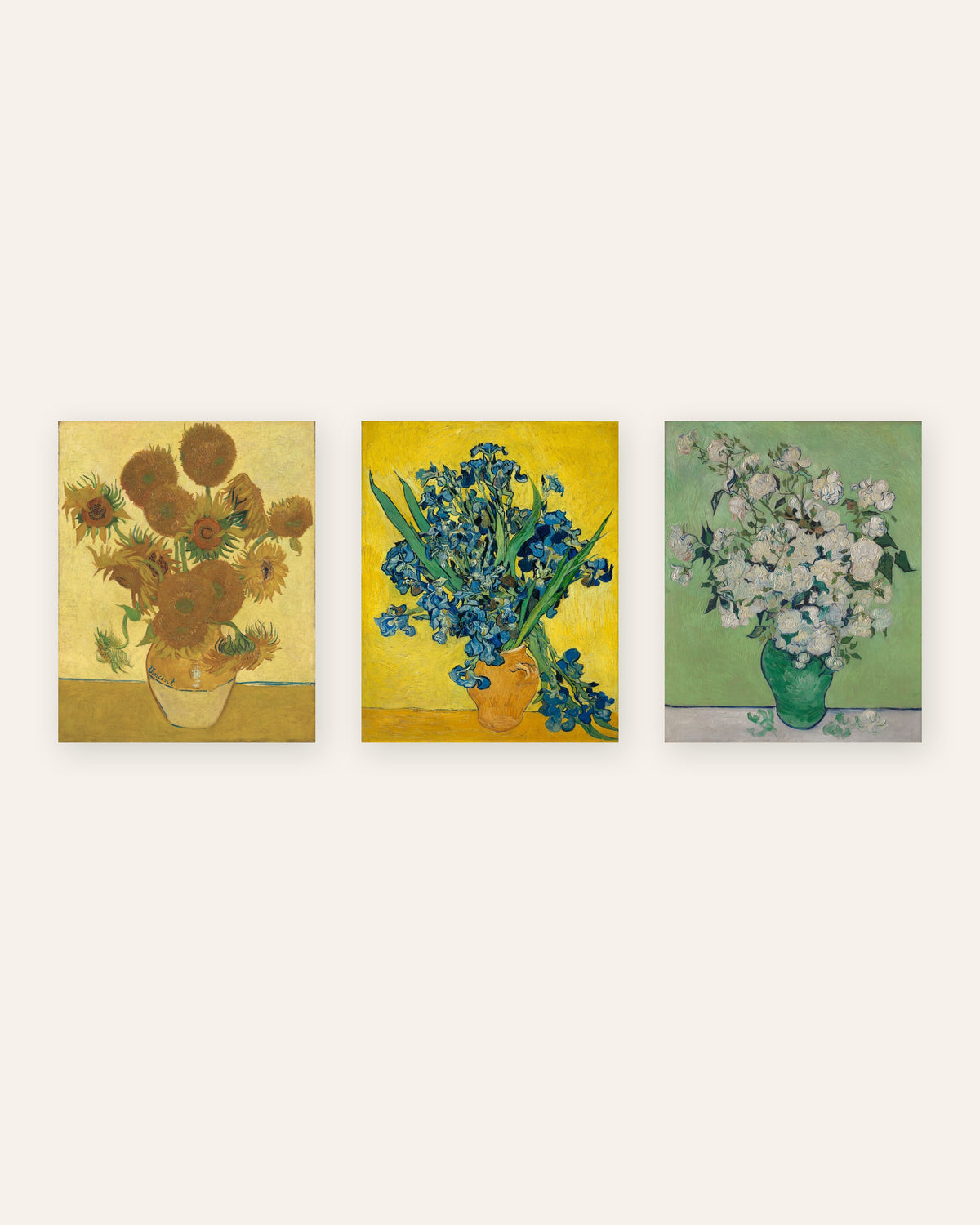 Affiches fleurs de Van Gogh, lot de 3 : Tournesols, Iris et Roses, sans cadre