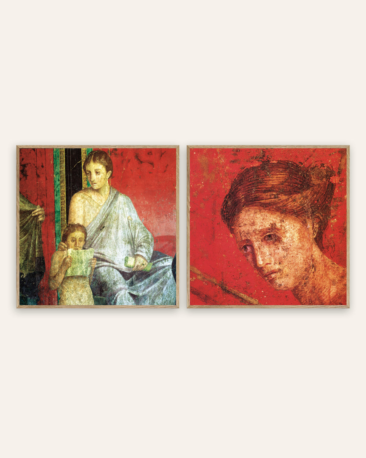 Villa der Mysteriën posters, set van 2: jonge lezer en portret, in naturel eikenhouten lijsten