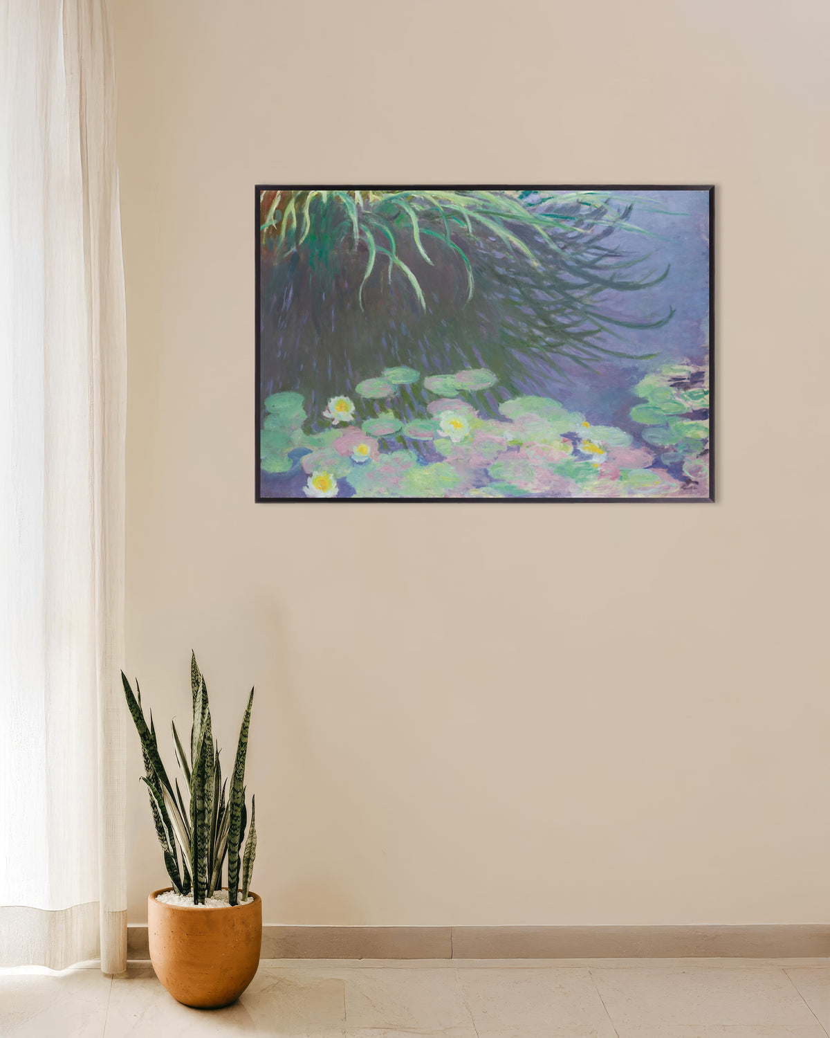 Affiche Nymphéas avec reflets de hautes herbes (1914–1917) de Claude Monet, avec un cadre en métal