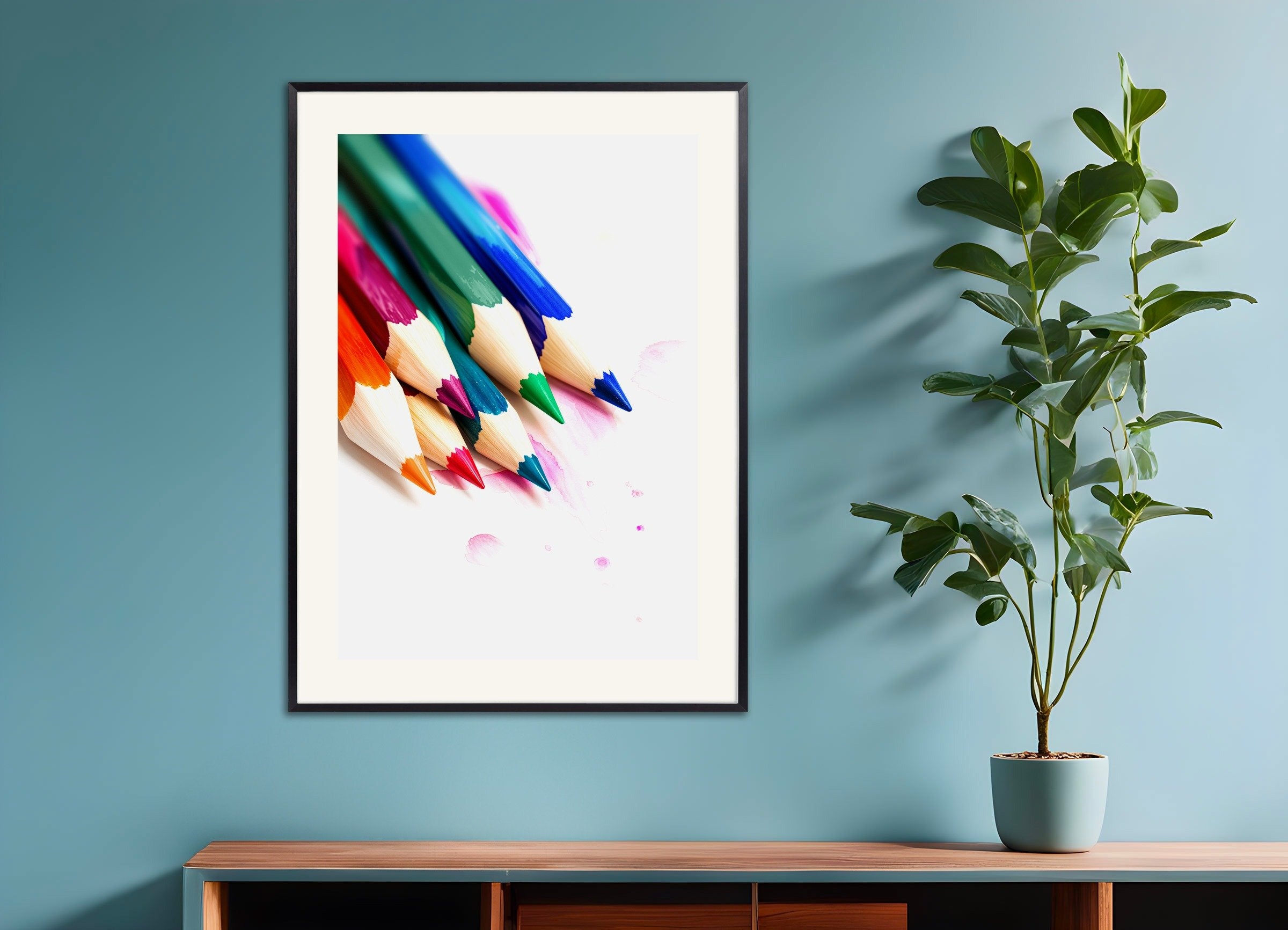 Poster of Watercolor colored pencil, with metal frame