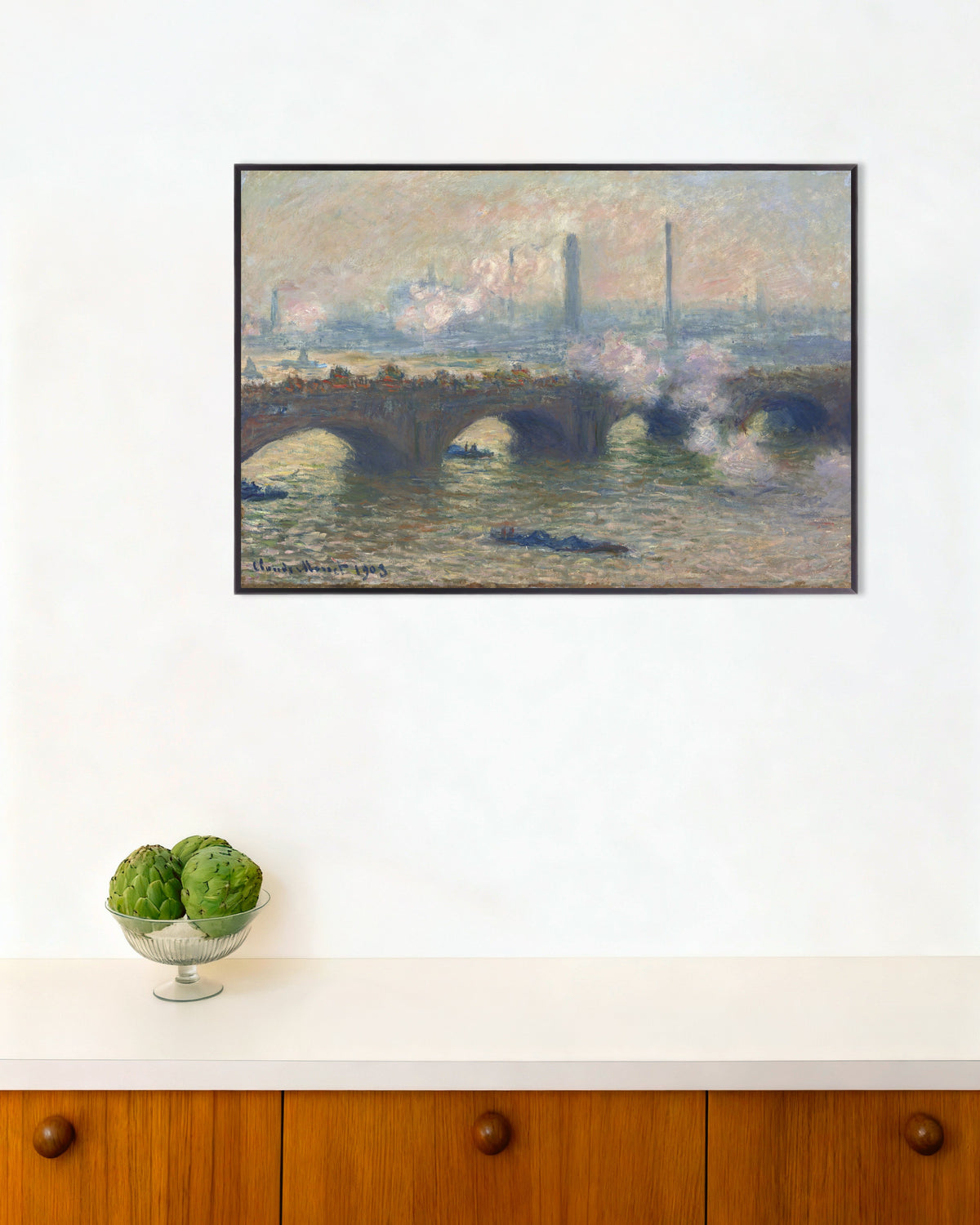 Affiche Waterloo Bridge, temps gris (1903) de Claude Monet, avec un cadre en métal