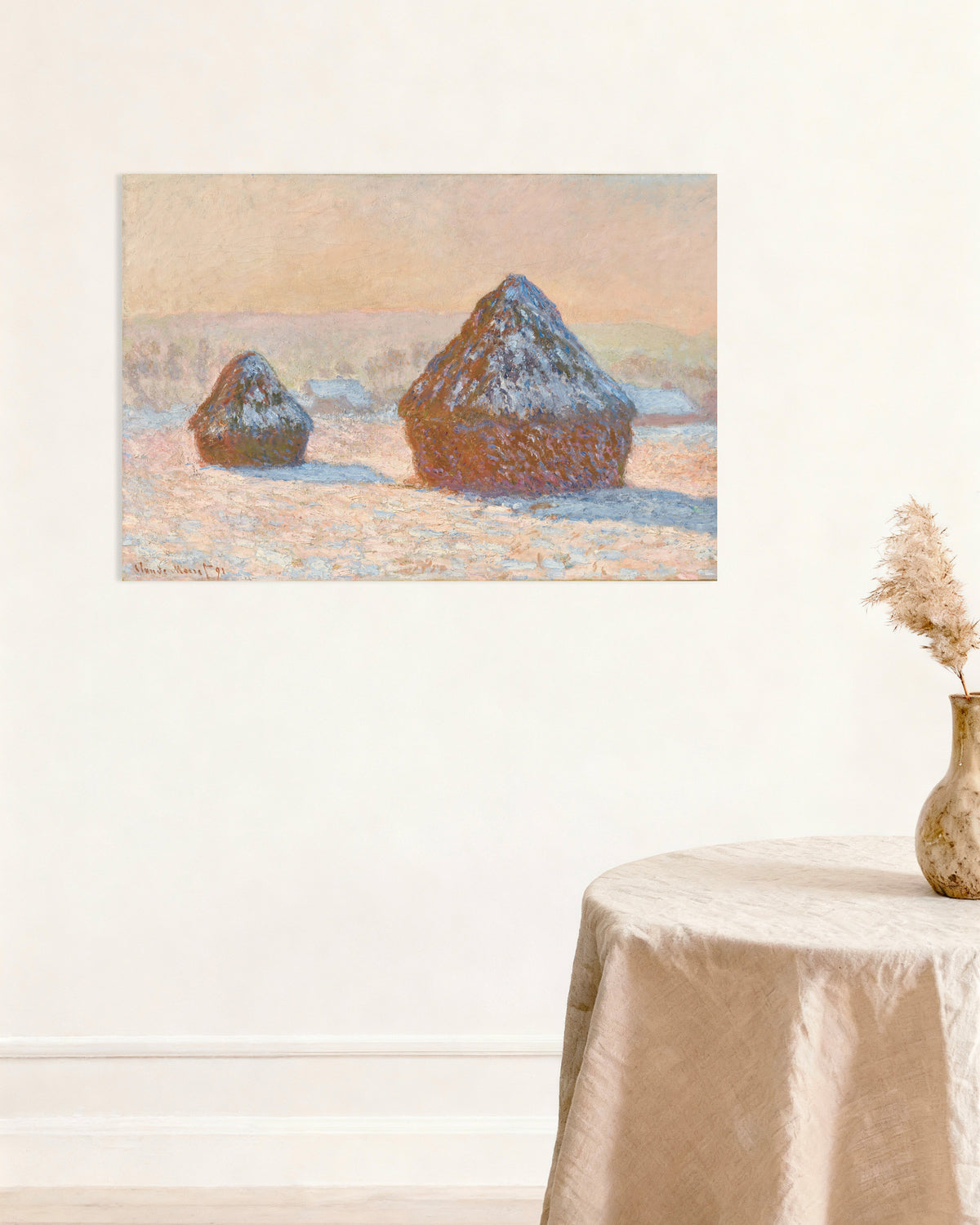 Poster Graanschelven, sneeuweffect, ochtend (1891) van Claude Monet