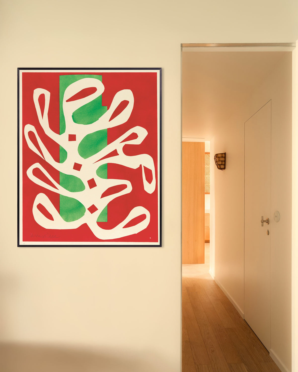 Poster d’Algue blanche sur fond rouge et vert (1947) de Henri Matisse, avec cadre métallique