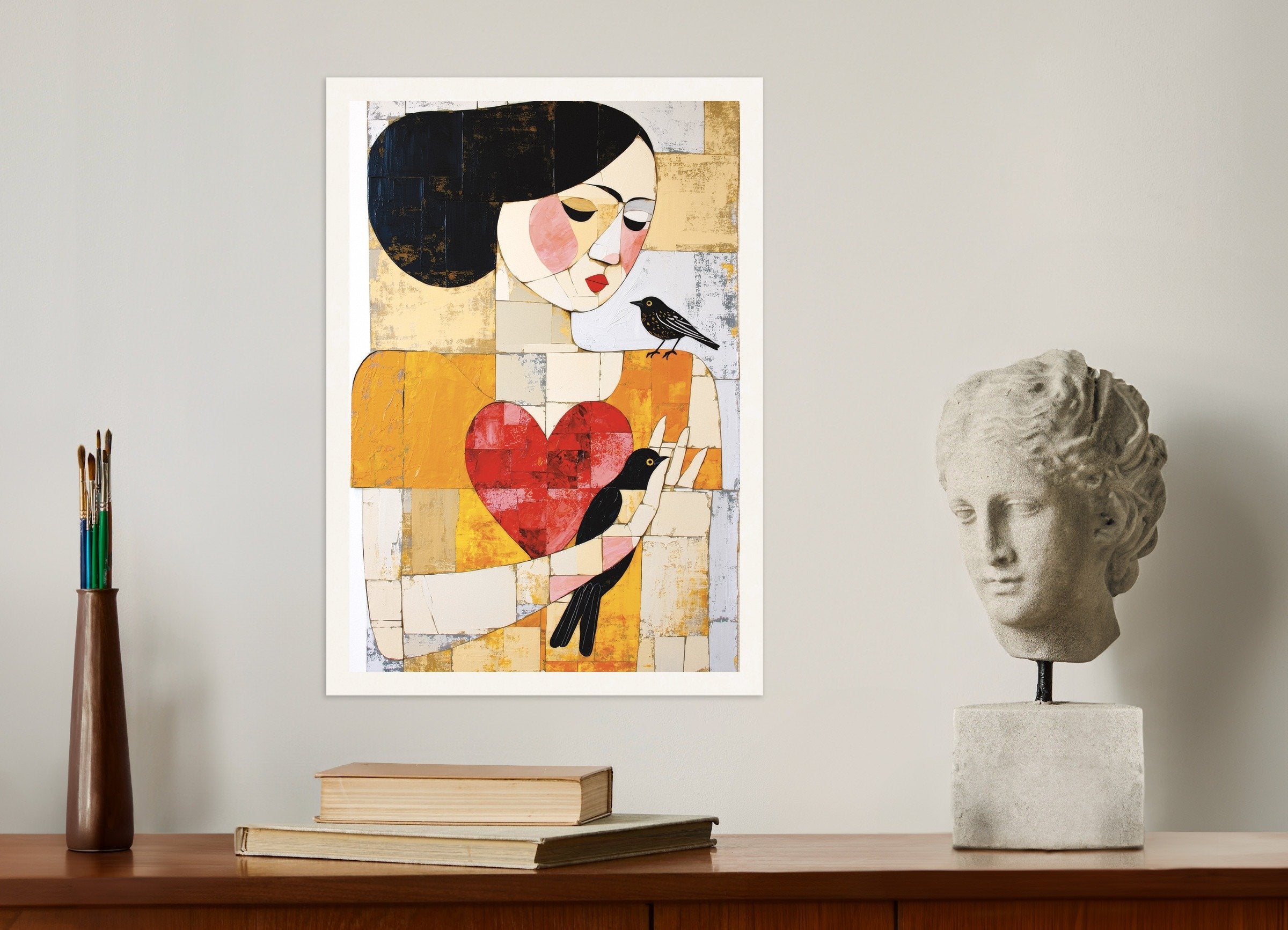 Poster of Woman with birds abstract art print