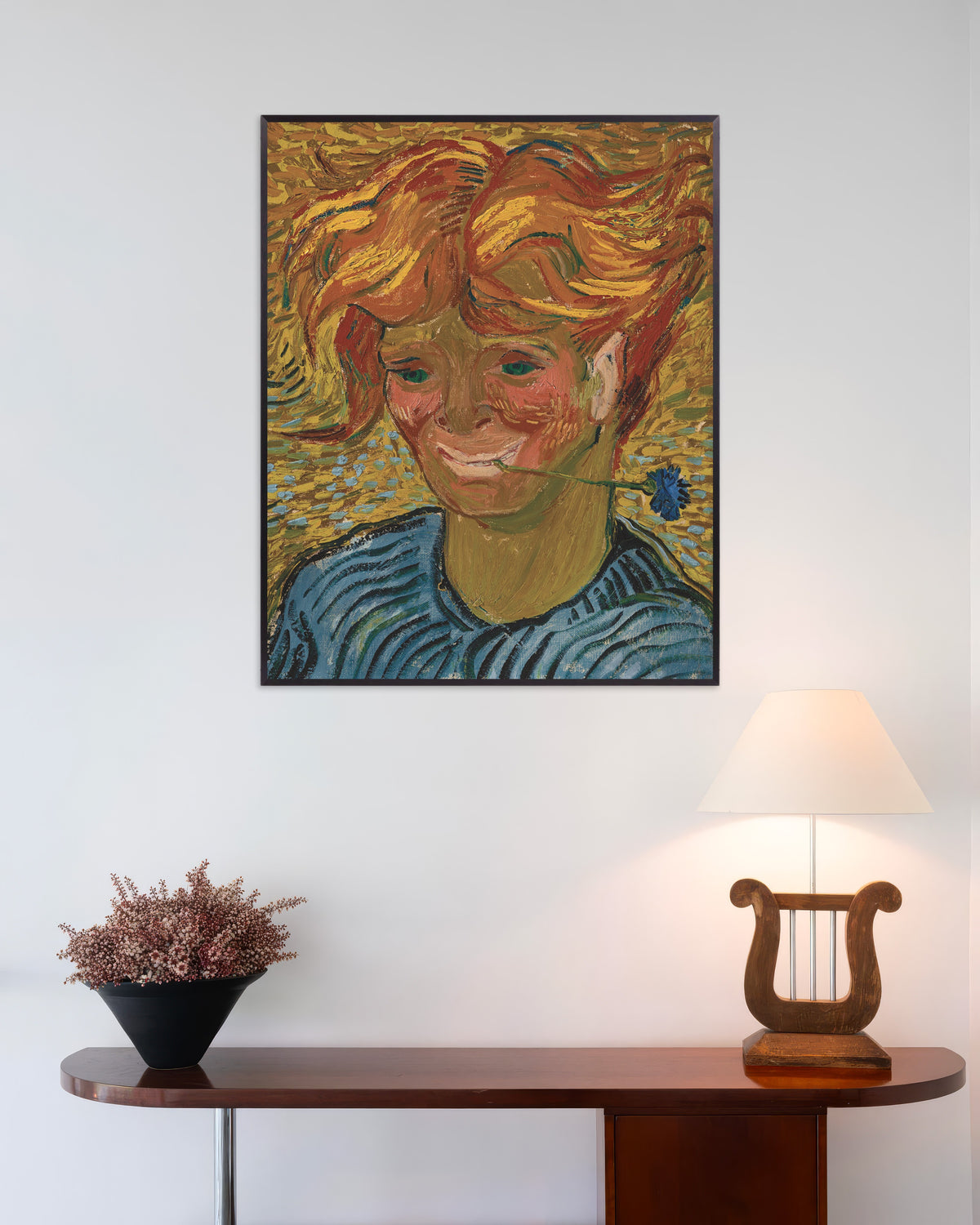 Poster de Jeune homme au bleuet (1890) de Vincent van Gogh, avec un cadre en métal
