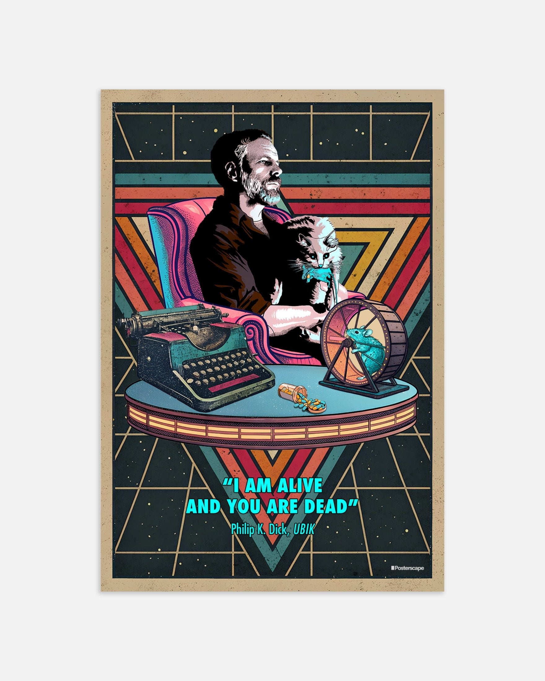 Philip K. Dick Poster - « Je suis vivant et vous êtes morts » - Science-fiction rétro