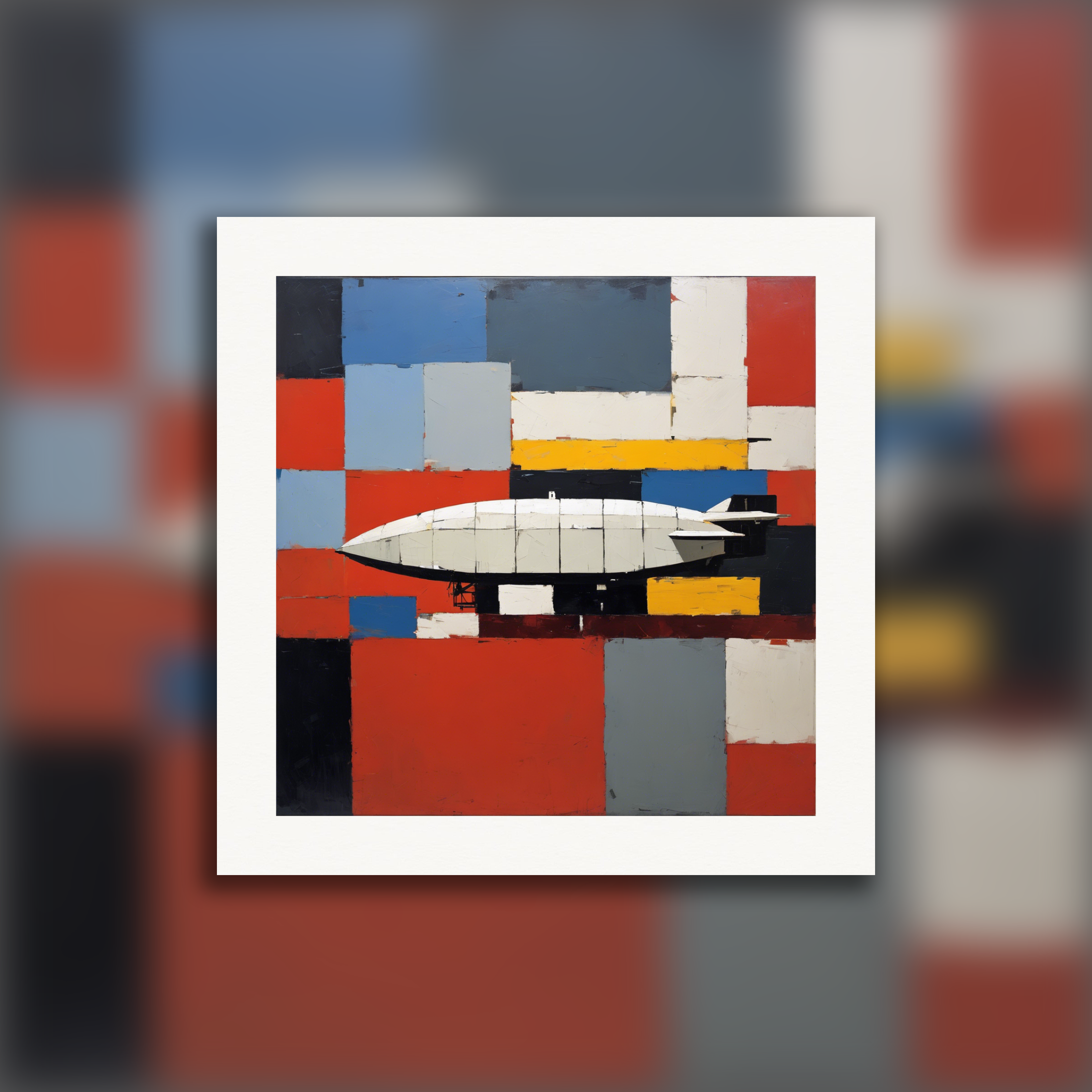 Figurative abstraction, formes géométriques épaisses et texturées, Zeppelin - Affiche