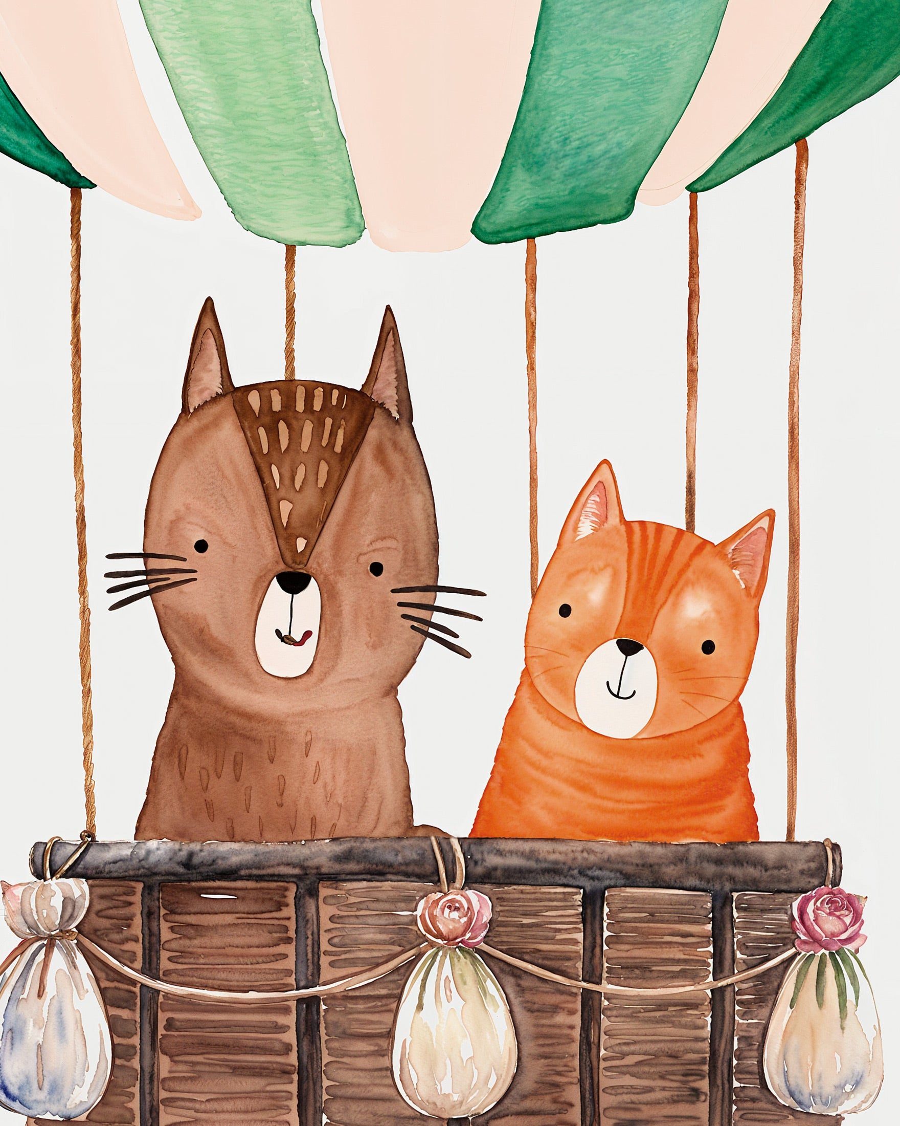 Voyage de deux chats en montgolfière - Affiche